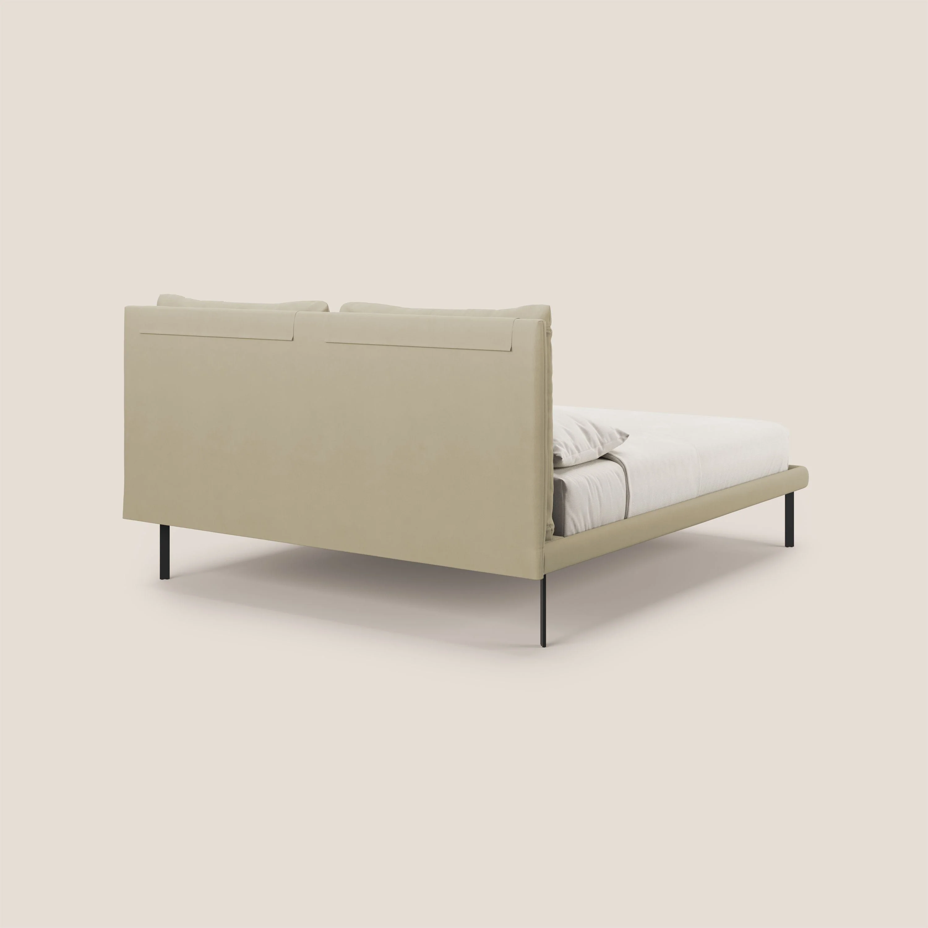 Giselle lit moderne avec coussins tête de lit réglables avec poches en microfibre imperméable T11 crème - Image 5