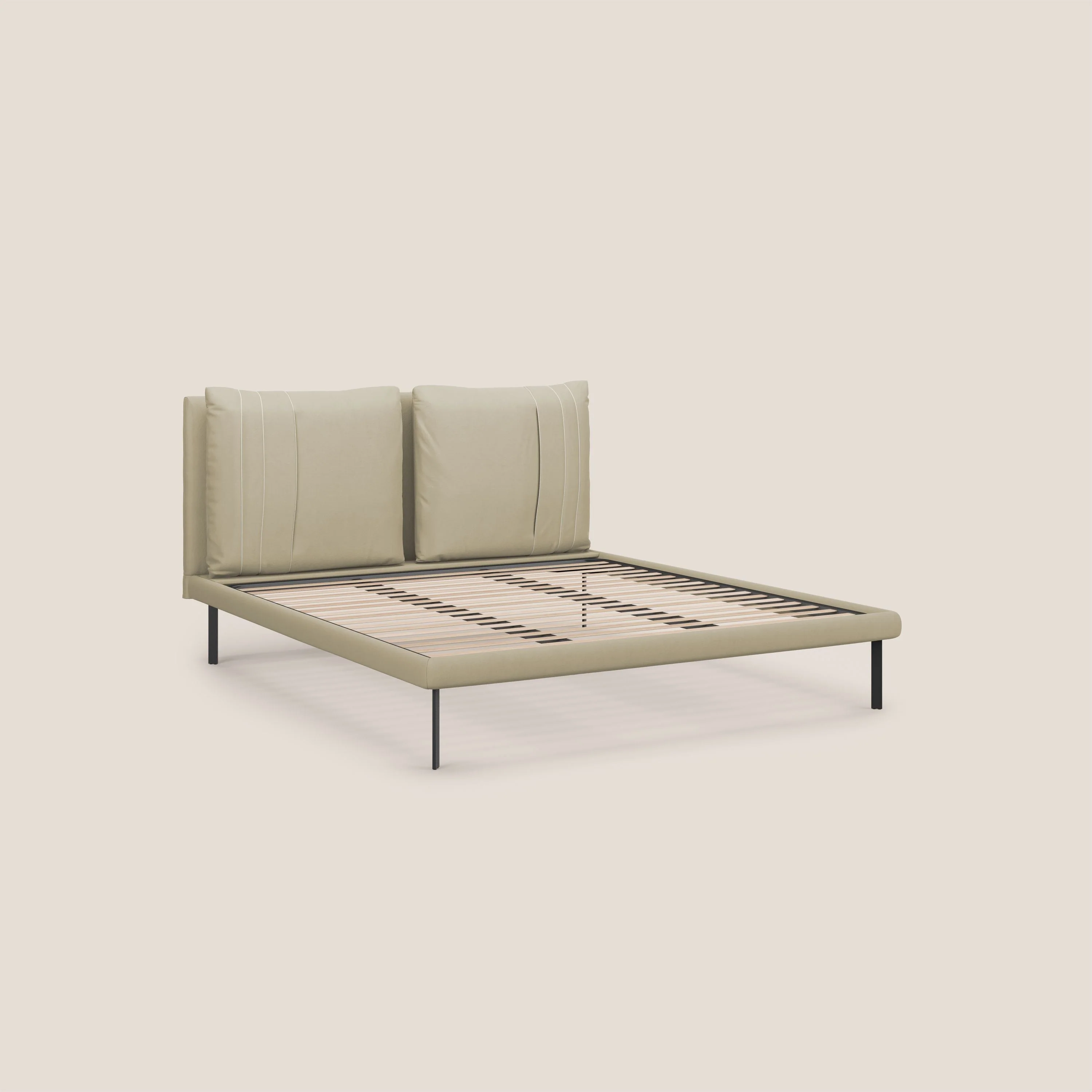 Giselle lit moderne avec coussins tête de lit réglables avec poches en microfibre imperméable T11 crème - Image 8