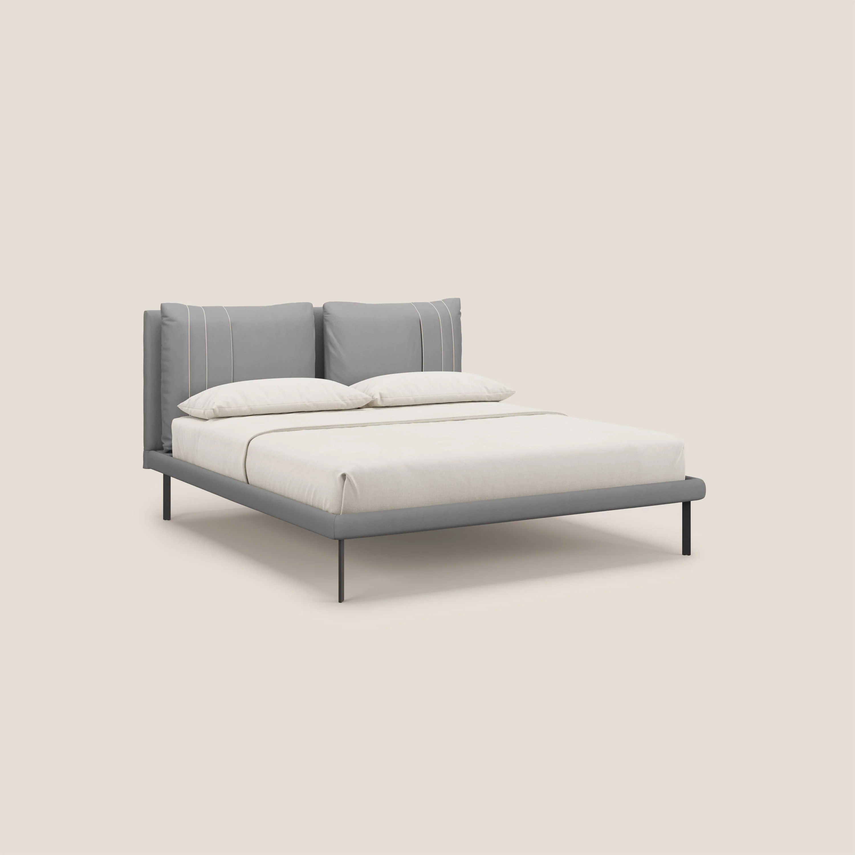 Giselle lit moderne avec coussins tête de lit réglables avec poches en microfibre imperméable T11 gris - Image 3
