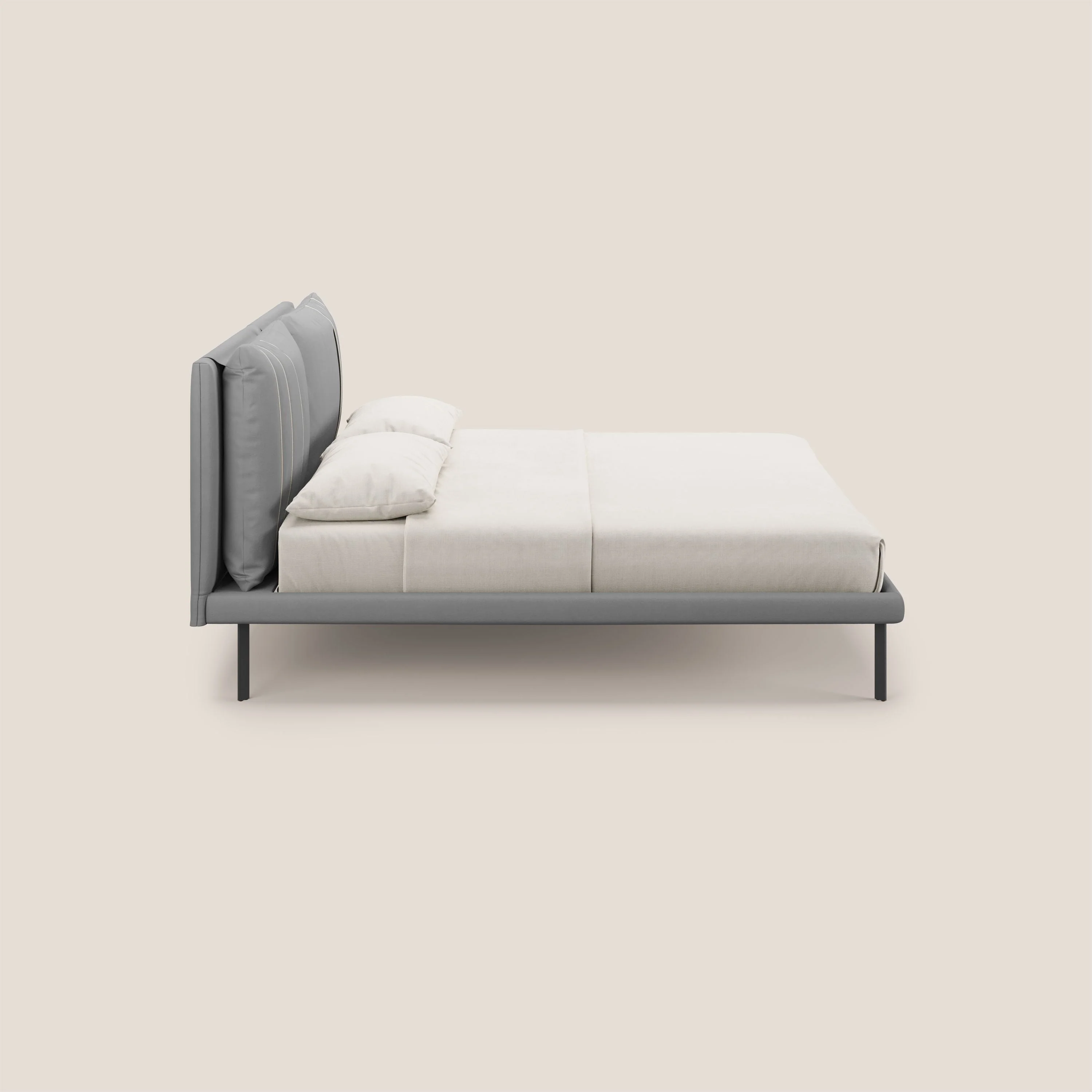 Giselle lit moderne avec coussins tête de lit réglables avec poches en microfibre imperméable T11 gris - Image 4