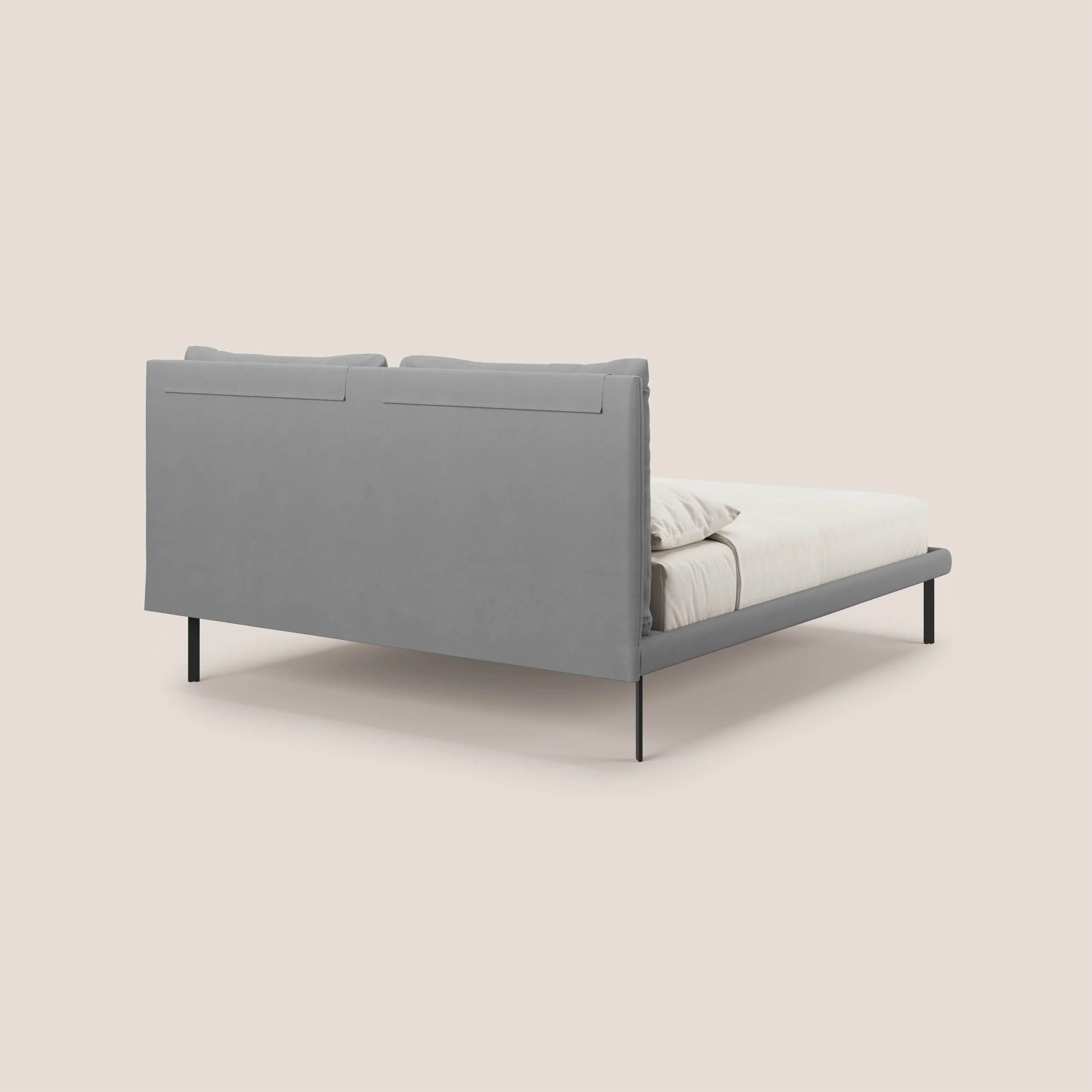 Giselle lit moderne avec coussins tête de lit réglables avec poches en microfibre imperméable T11 gris - Image 5