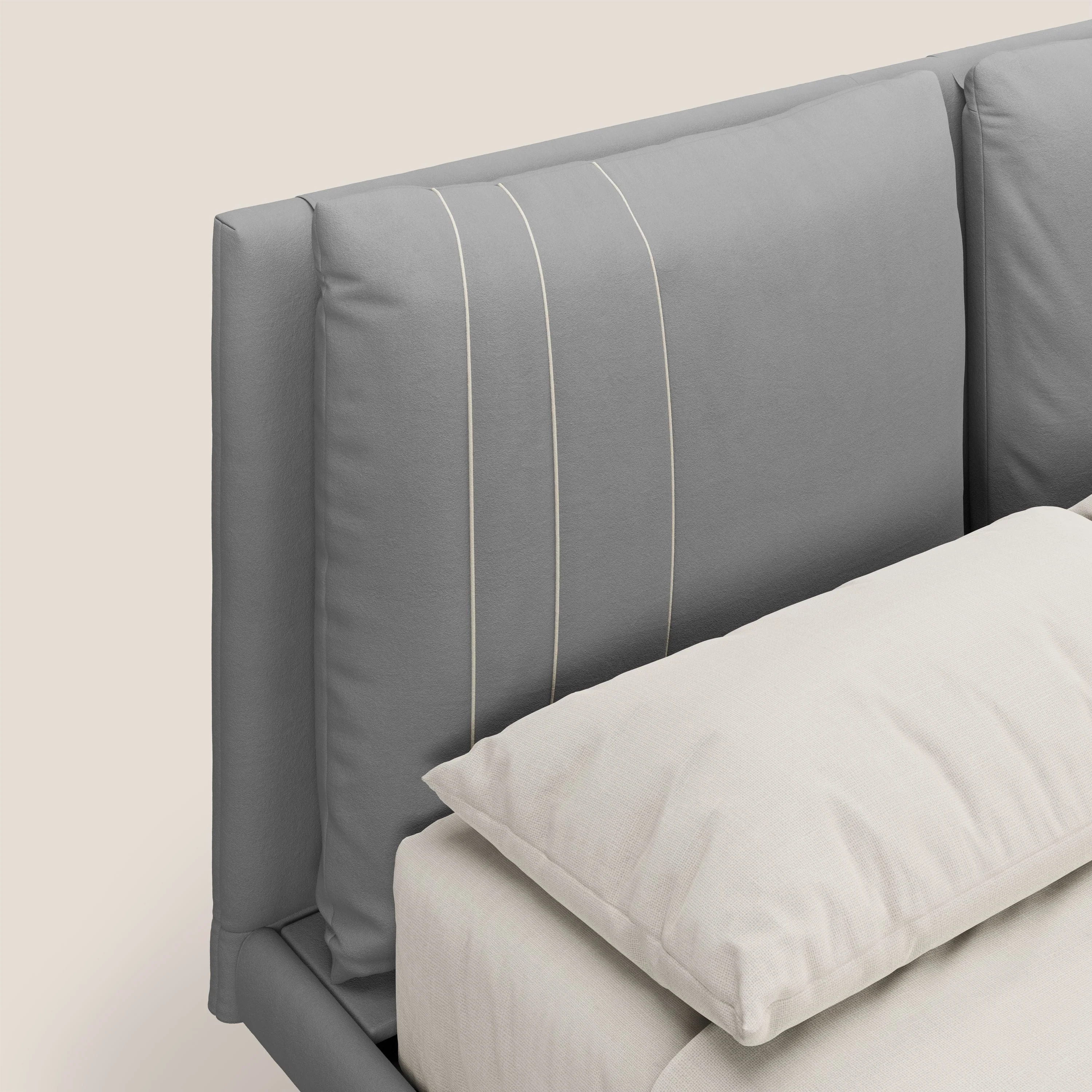 Giselle lit moderne avec coussins tête de lit réglables avec poches en microfibre imperméable T11 gris - Image 6