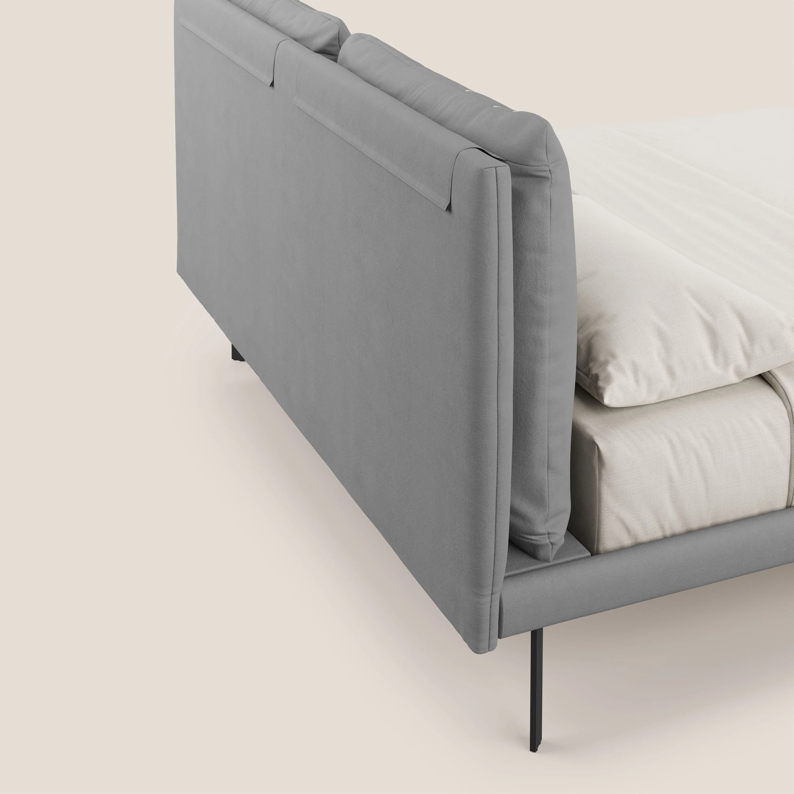 Giselle lit moderne avec coussins tête de lit réglables avec poches en microfibre imperméable T11 gris - Image 7