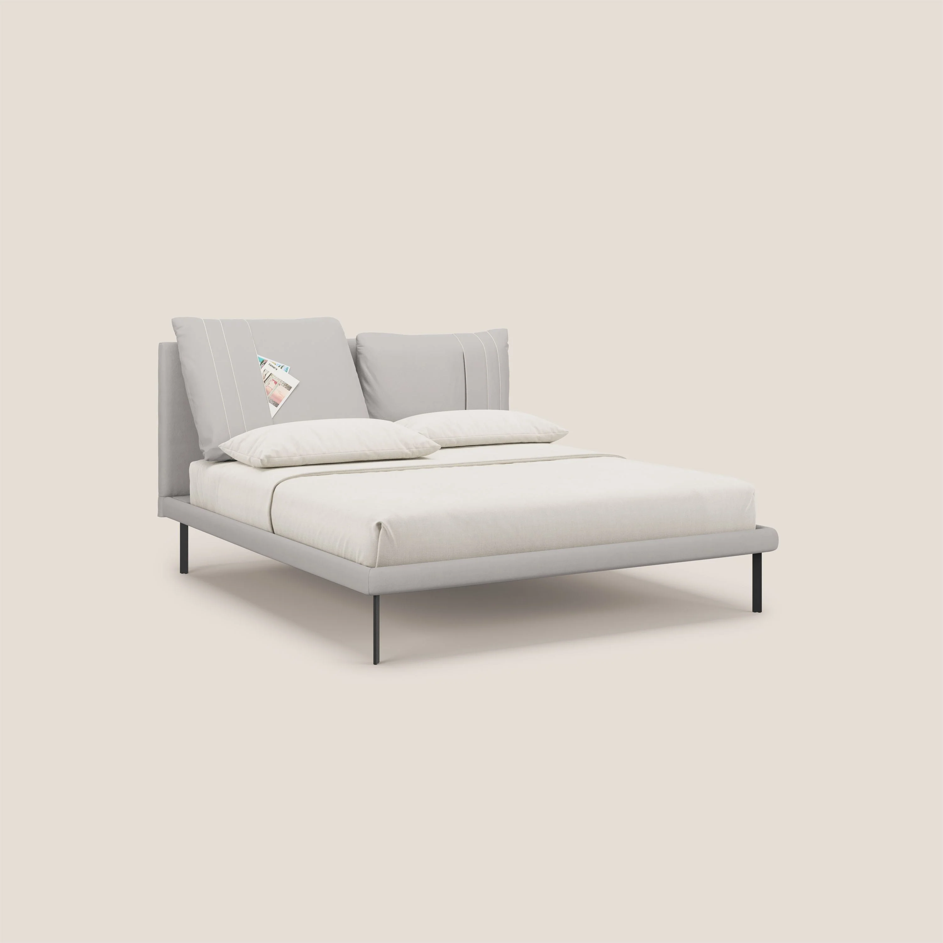 Giselle lit moderne avec coussins tĂȘte de lit rĂ©glables avec poches en microfibre impermĂ©able T11 gris clair