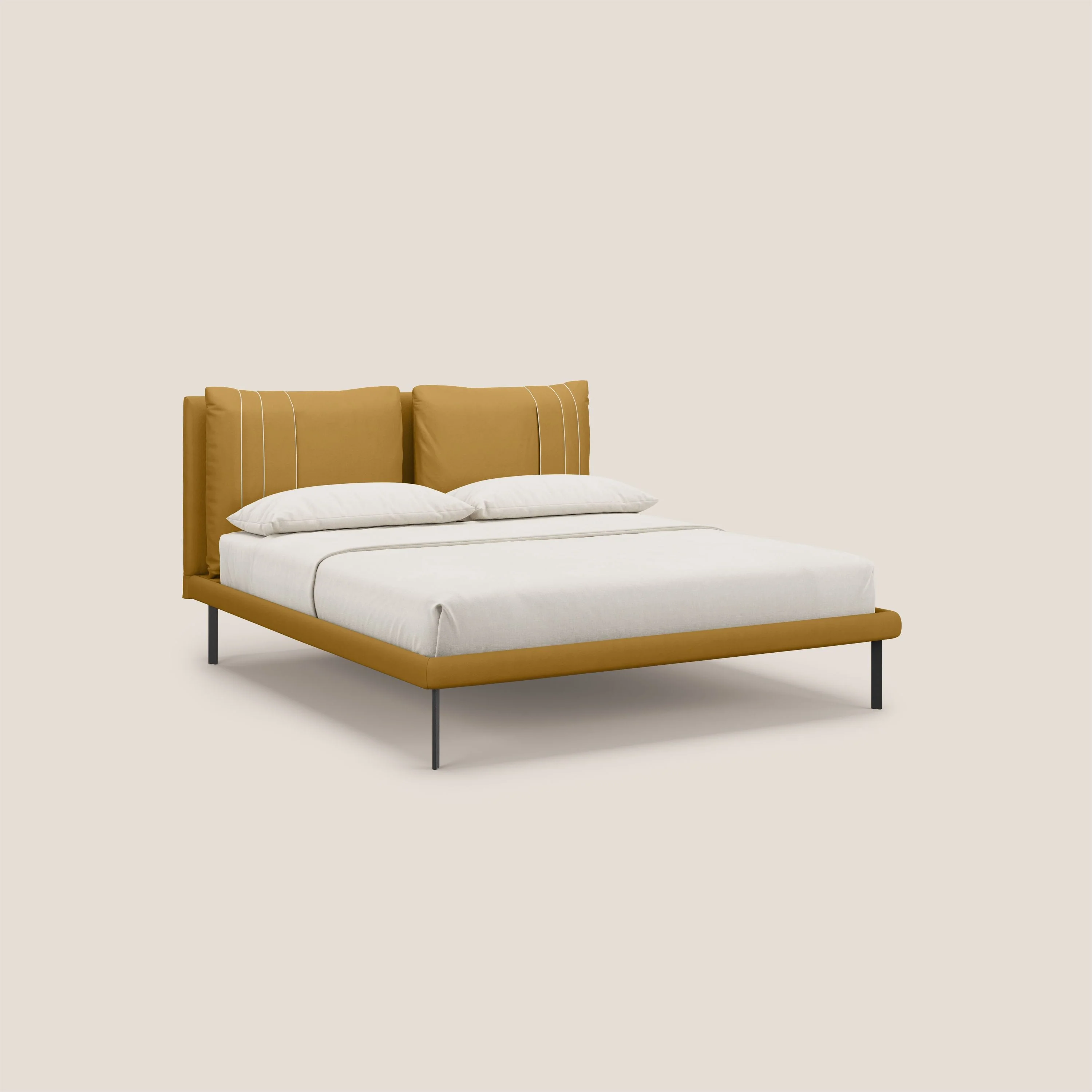 Giselle lit moderne avec coussins tête de lit réglables avec poches en microfibre imperméable T11 jaune - Image 3