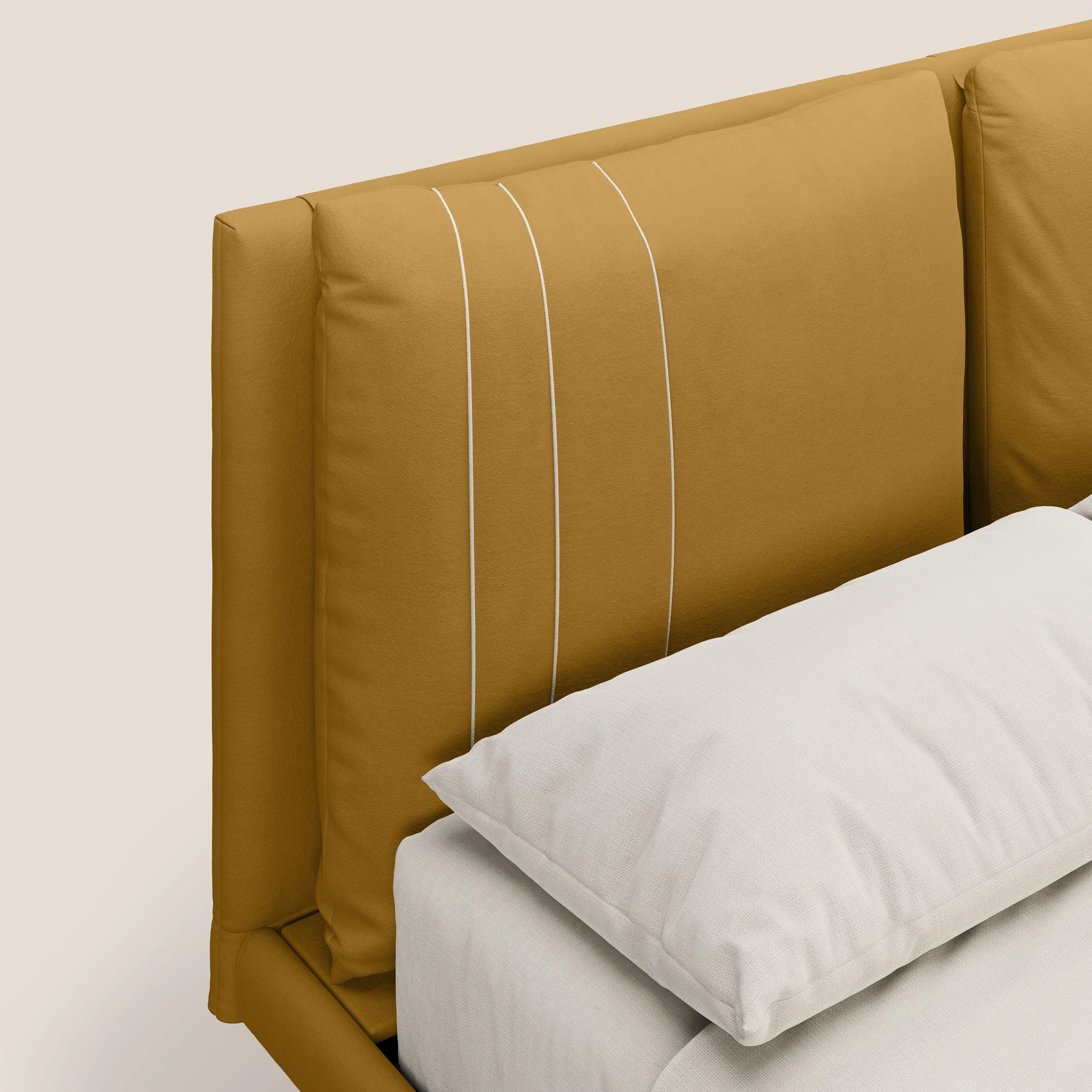 Giselle lit moderne avec coussins tête de lit réglables avec poches en microfibre imperméable T11 jaune - Image 6