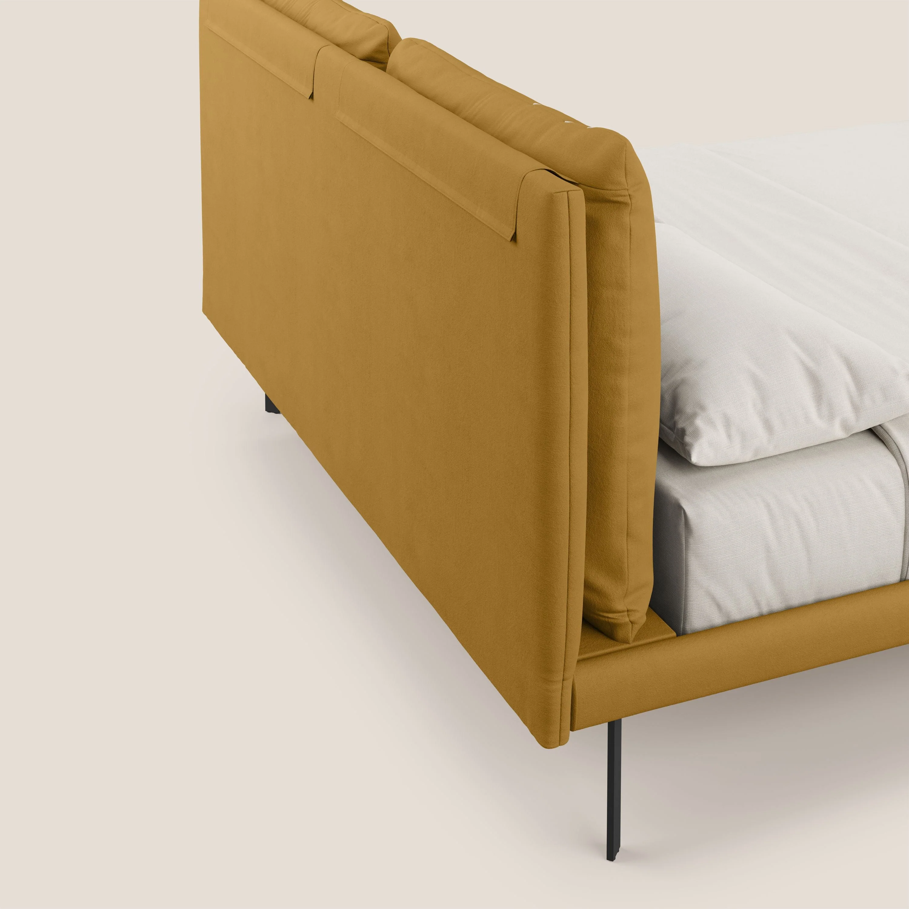 Giselle lit moderne avec coussins tête de lit réglables avec poches en microfibre imperméable T11 jaune - Image 7