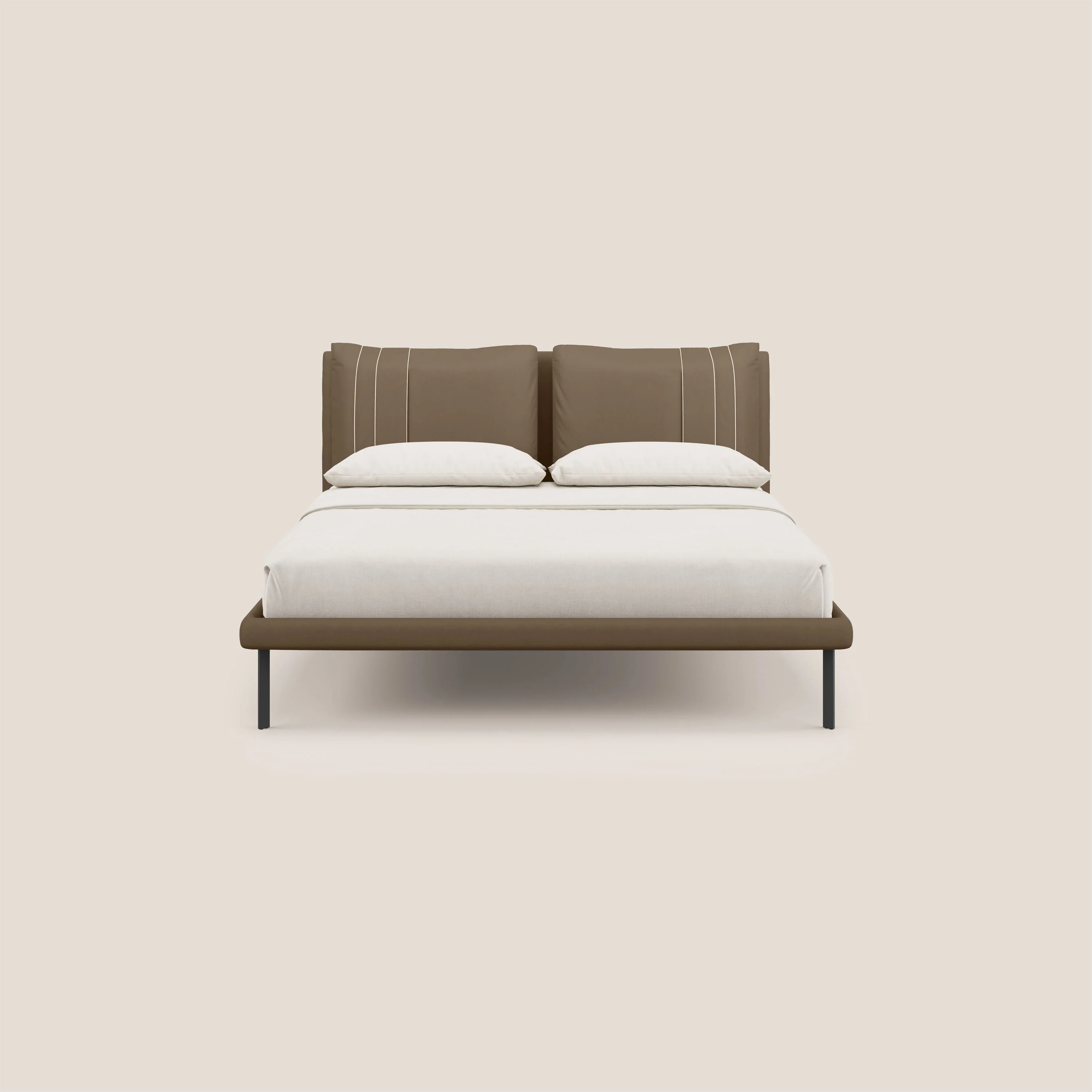 Giselle lit moderne avec coussins tête de lit réglables avec poches en microfibre imperméable T11 marron - Image 2