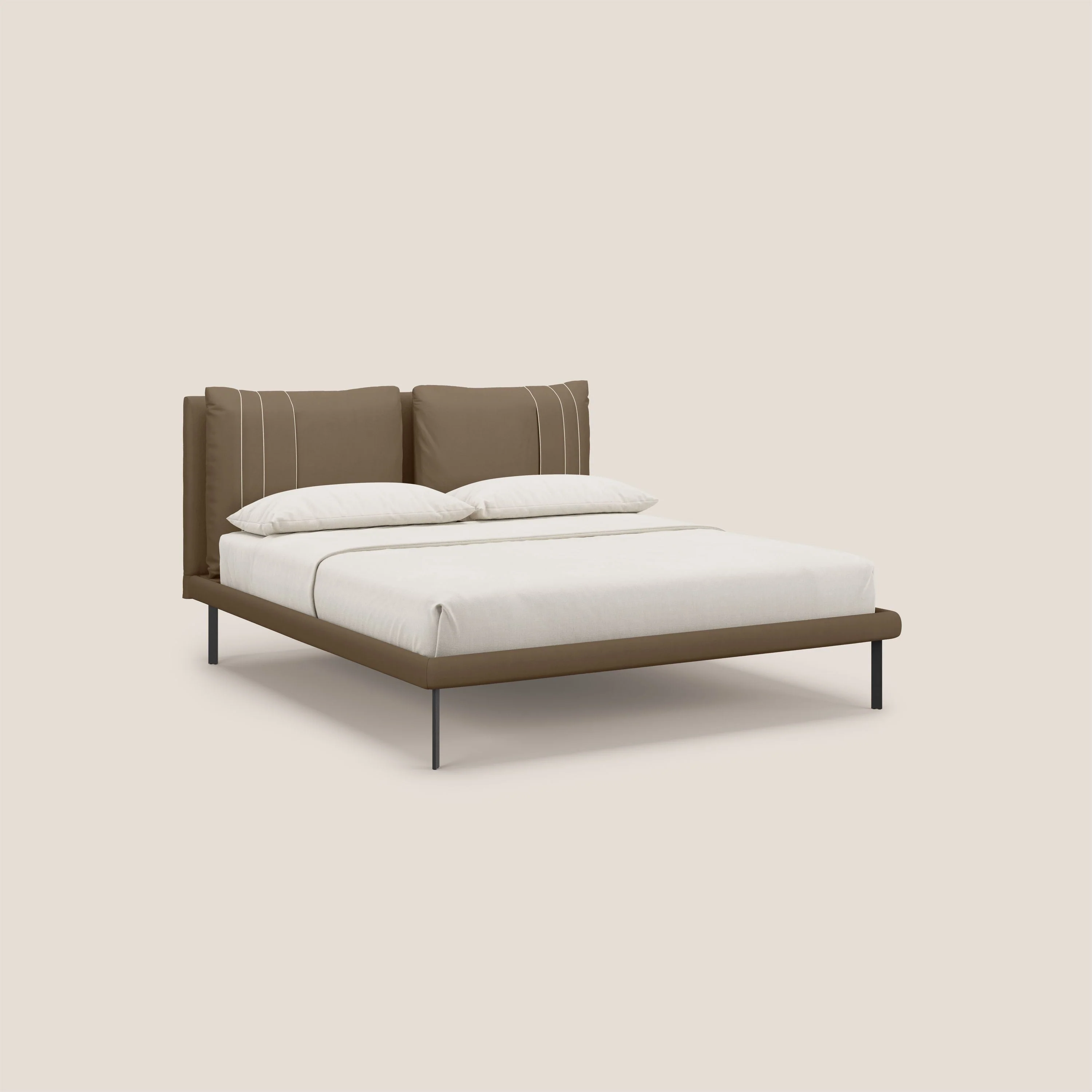 Giselle lit moderne avec coussins tête de lit réglables avec poches en microfibre imperméable T11 marron - Image 3
