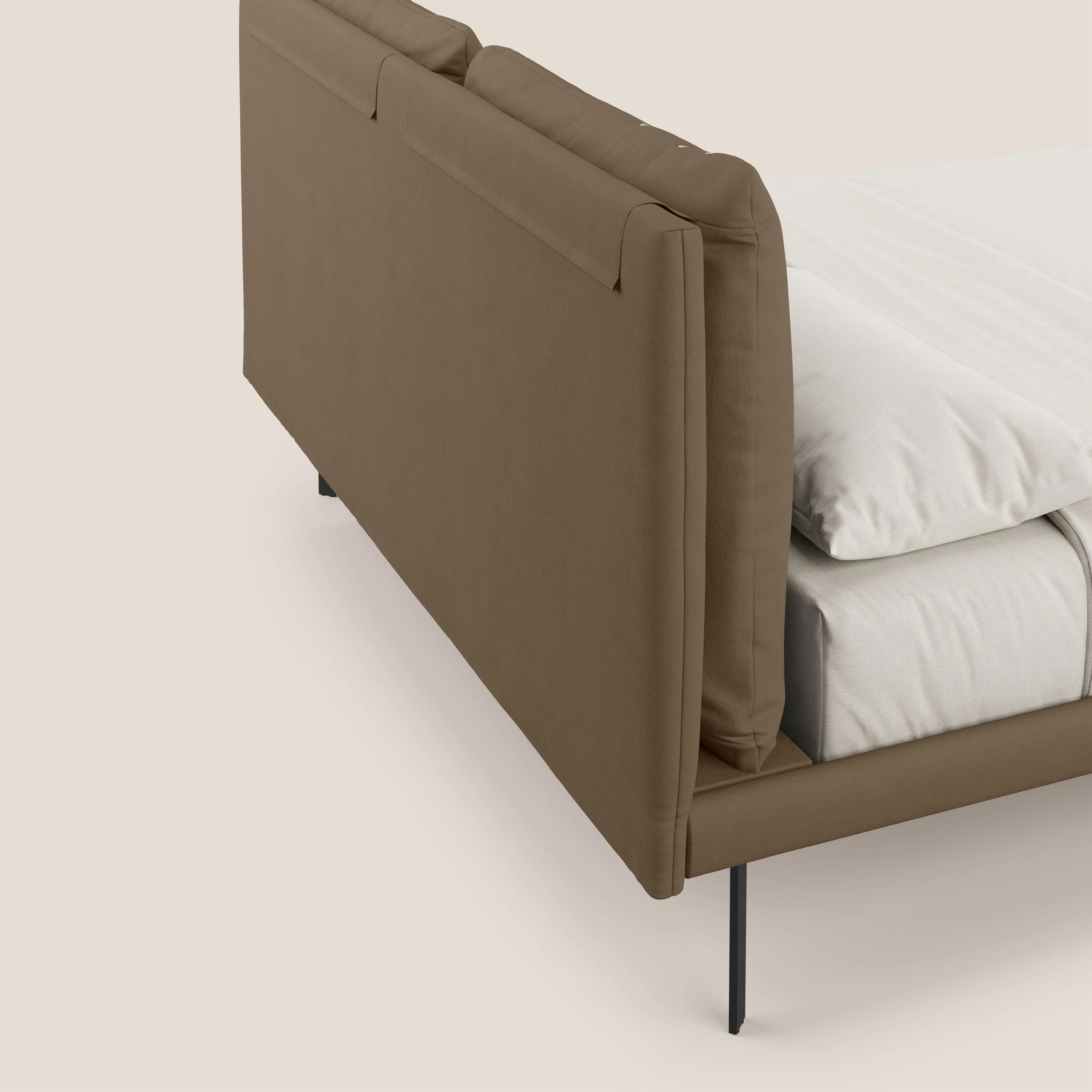 Giselle lit moderne avec coussins tête de lit réglables avec poches en microfibre imperméable T11 marron - Image 7