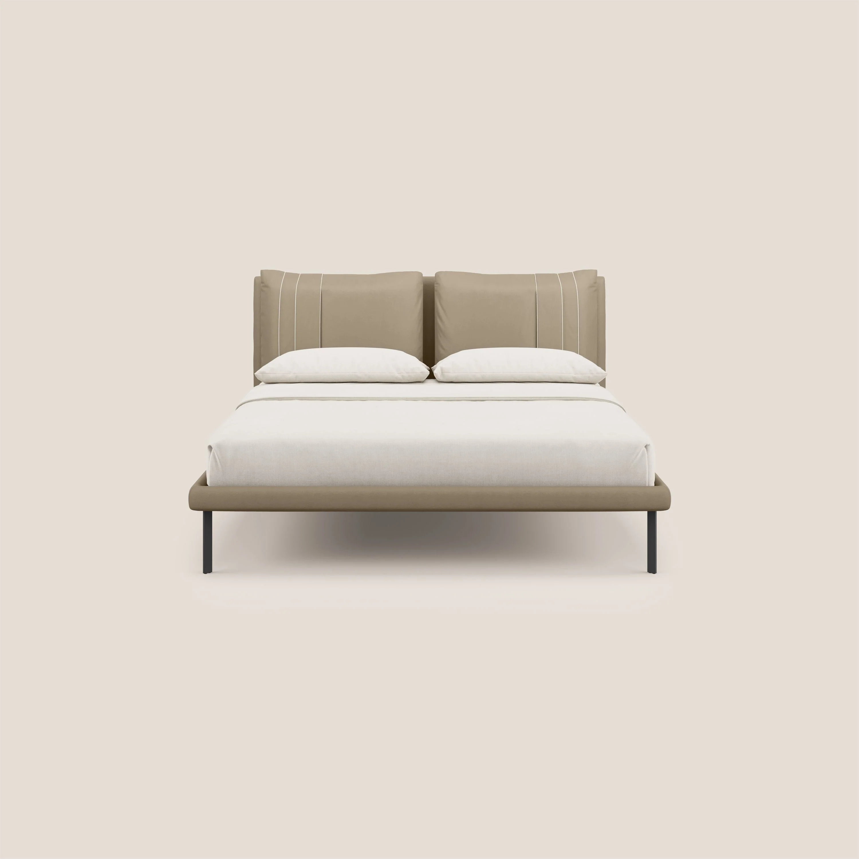 Giselle lit moderne avec coussins tête de lit réglables avec poches en microfibre imperméable T11 Taupe tortora - Image 2