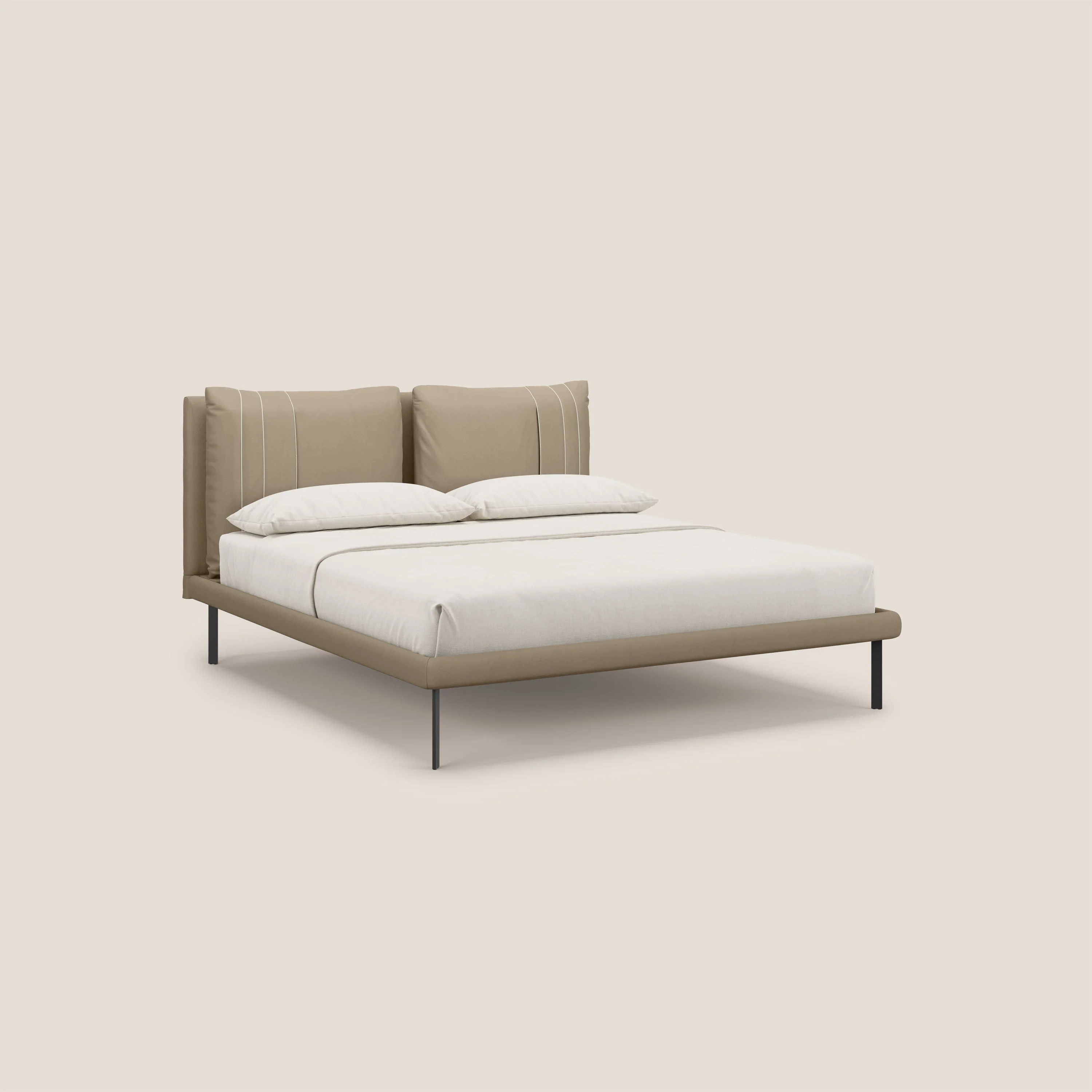 Giselle lit moderne avec coussins tête de lit réglables avec poches en microfibre imperméable T11 Taupe tortora - Image 3