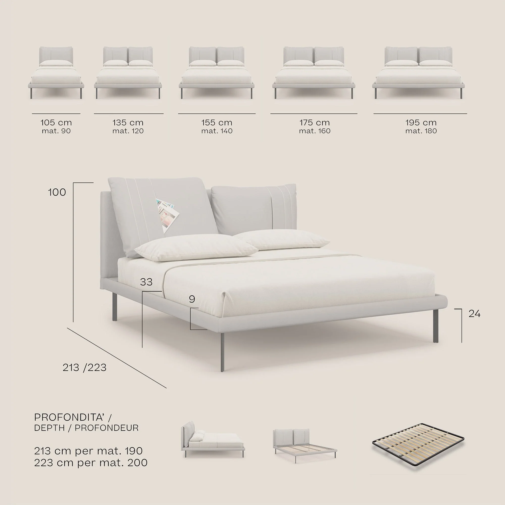 Giselle lit moderne avec coussins tête de lit réglables avec poches en microfibre imperméable T11 vert - Image 10