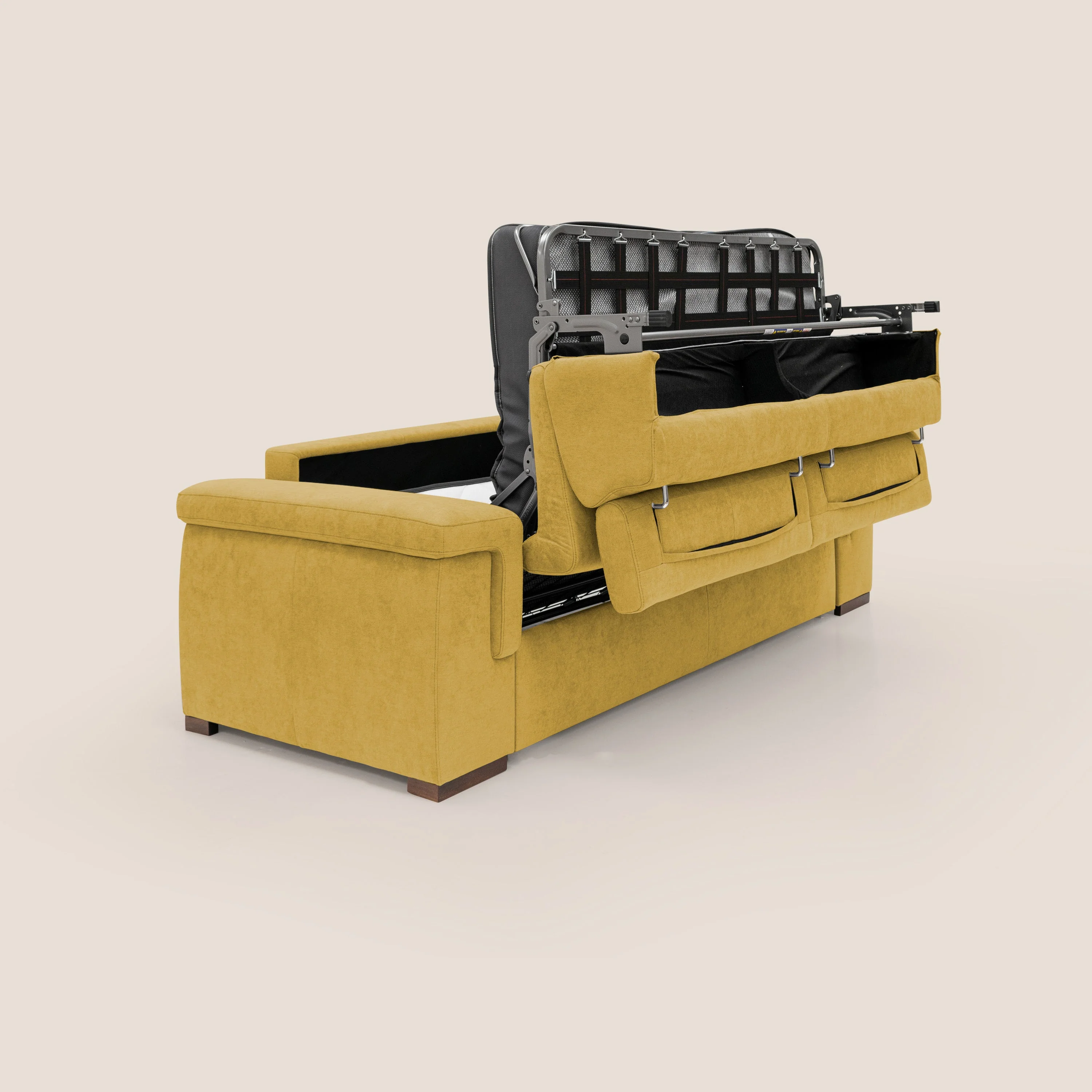 Giunone canapé convertible 200 cm (mat. 120x197 cm) avec matelas de 18 cm et têtières inclinables en tissu imperméable T02 jaune - Image 3