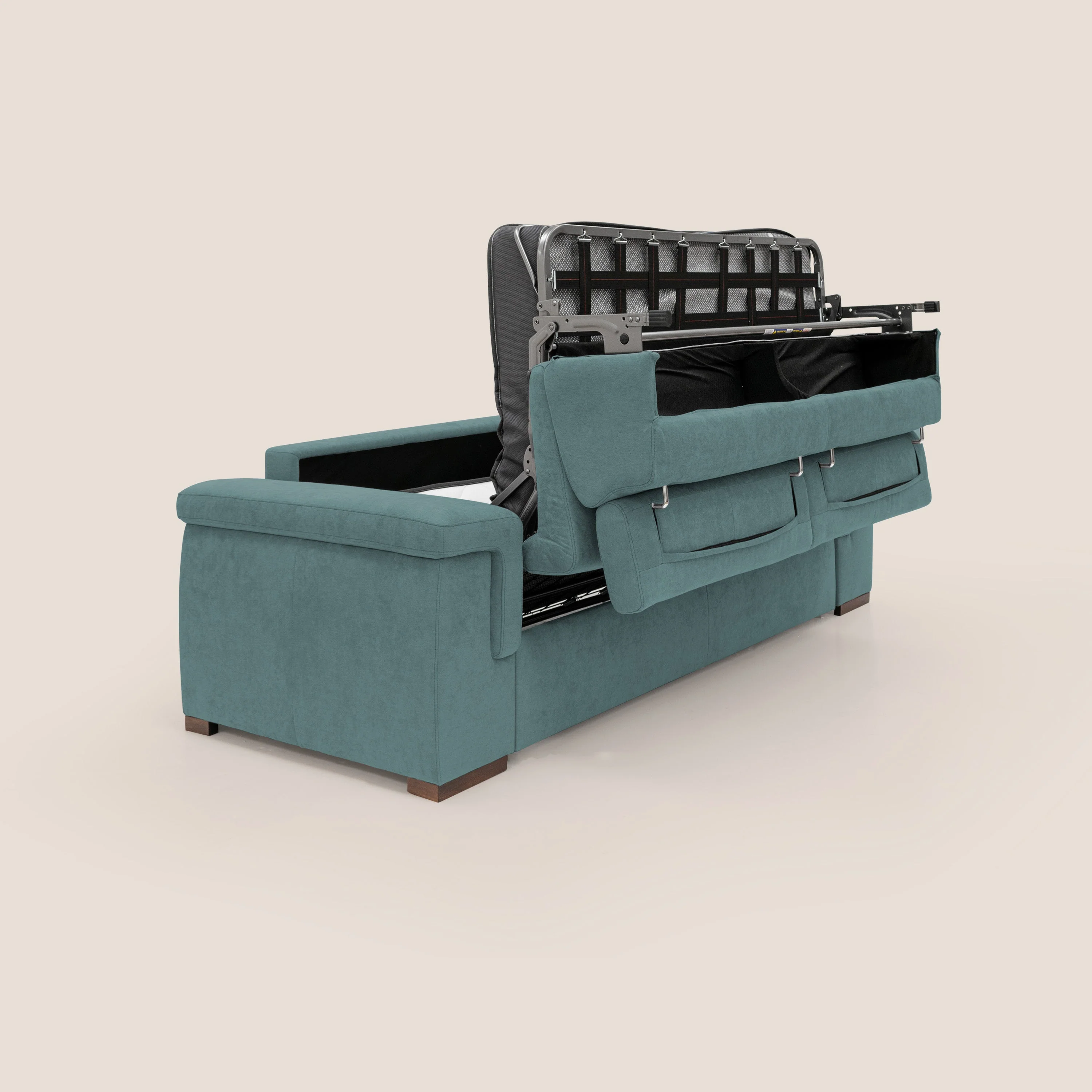 Giunone canapé convertible 240 cm (mat. 160x197 cm) avec matelas de 18 cm et têtières inclinables en tissu imperméable T02 bleu canard - Image 3