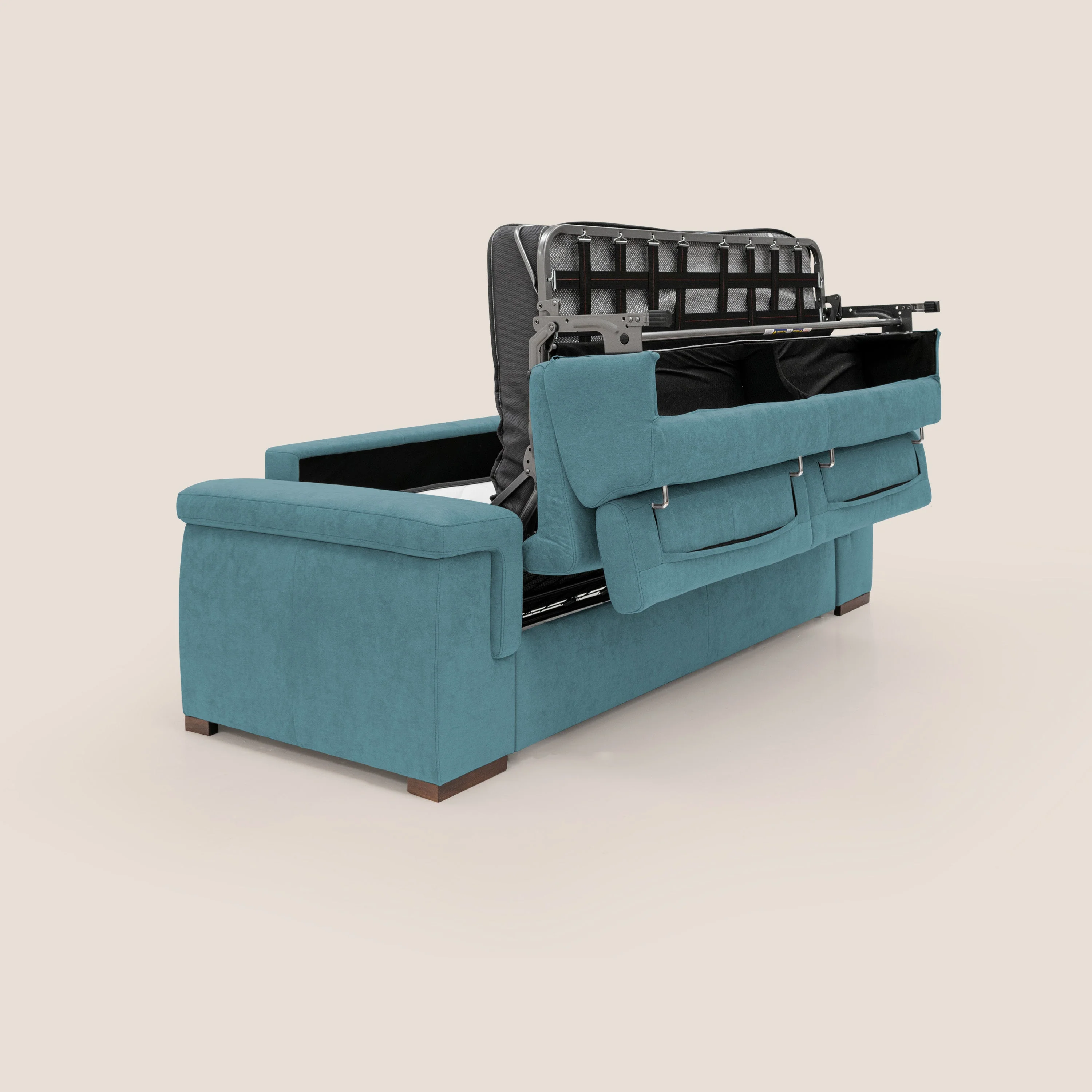 Giunone canapé convertible avec matelas de 18 cm et têtières inclinables en tissu imperméable T02 bleu ciel - Image 3