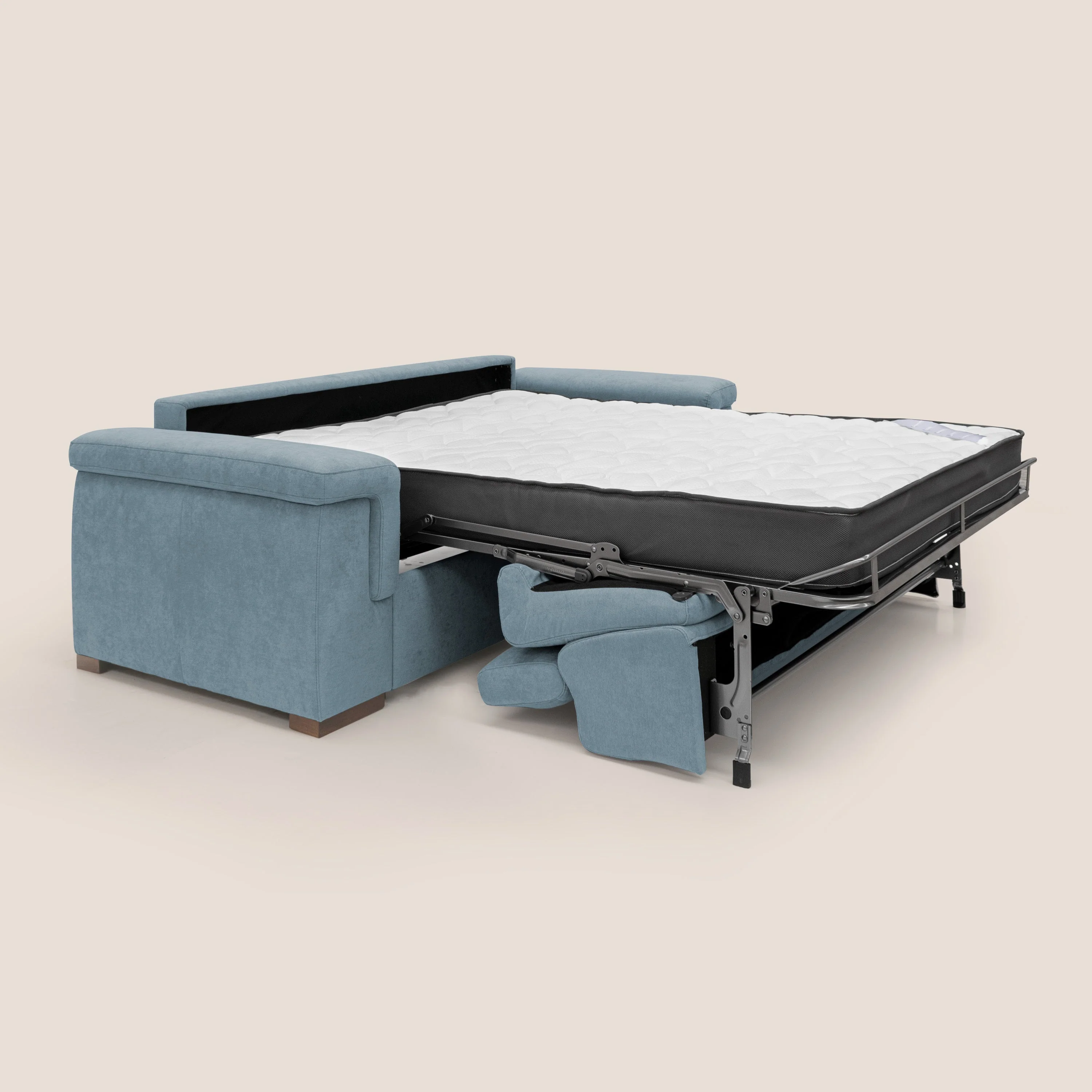 Giunone canapé convertible avec matelas de 18 cm et têtières inclinables en tissu imperméable T02 bleu pastel - Image 4