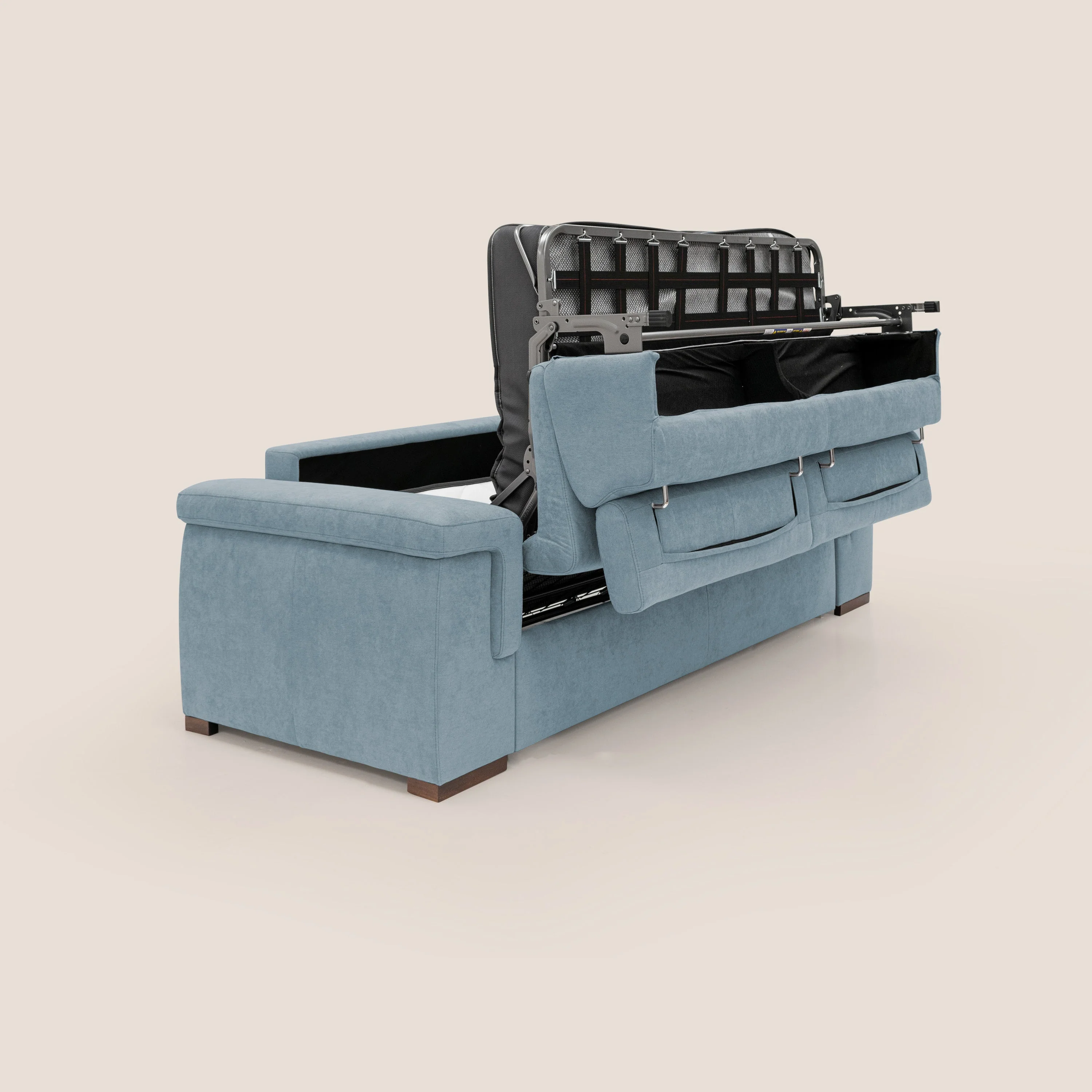 Giunone canapé convertible avec matelas de 18 cm et têtières inclinables en tissu imperméable T02 bleu pastel - Image 5