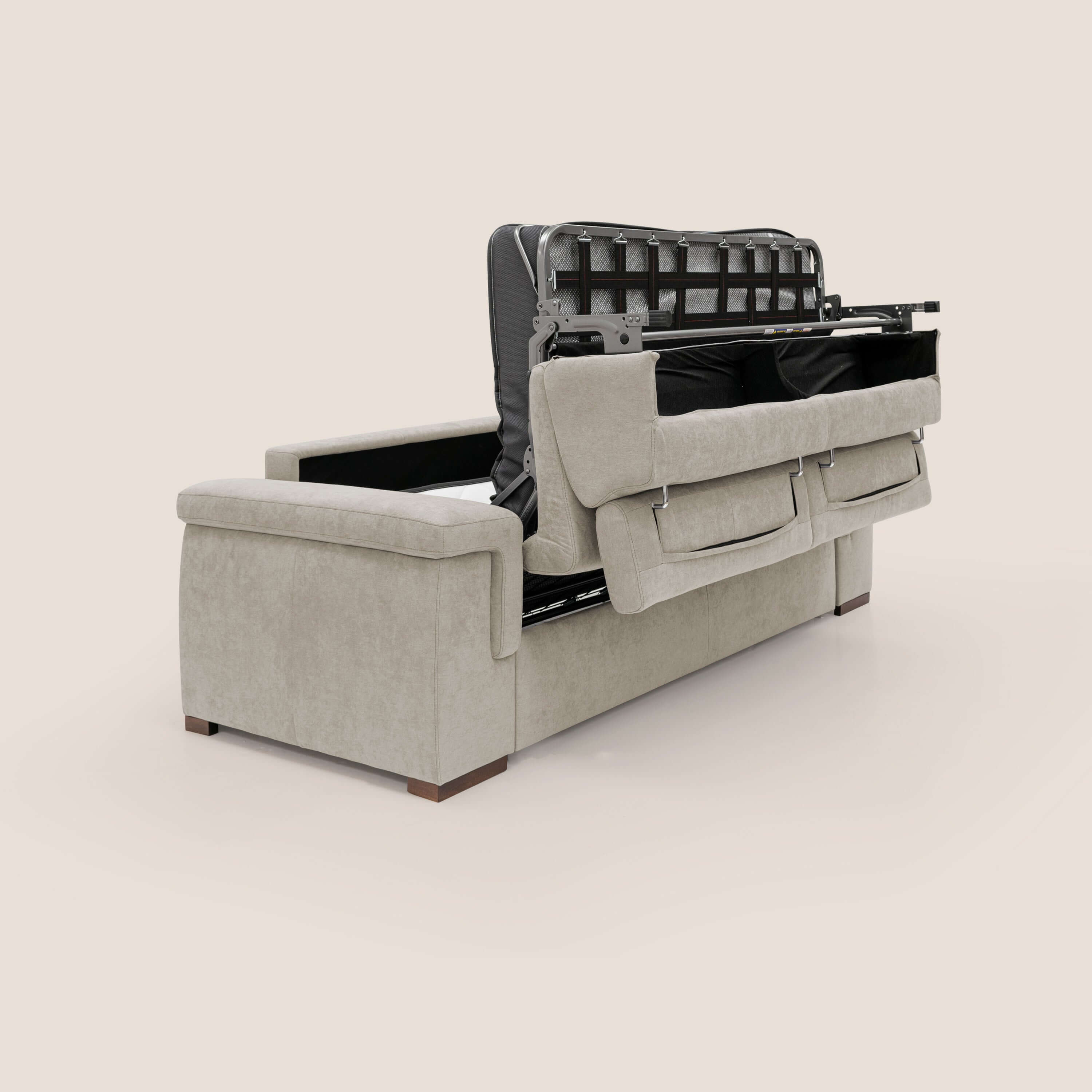 Giunone canapĂ© convertible avec matelas de 18 cm et tĂȘtiĂšres inclinables en tissu impermĂ©able T02 crĂšme - Image 4