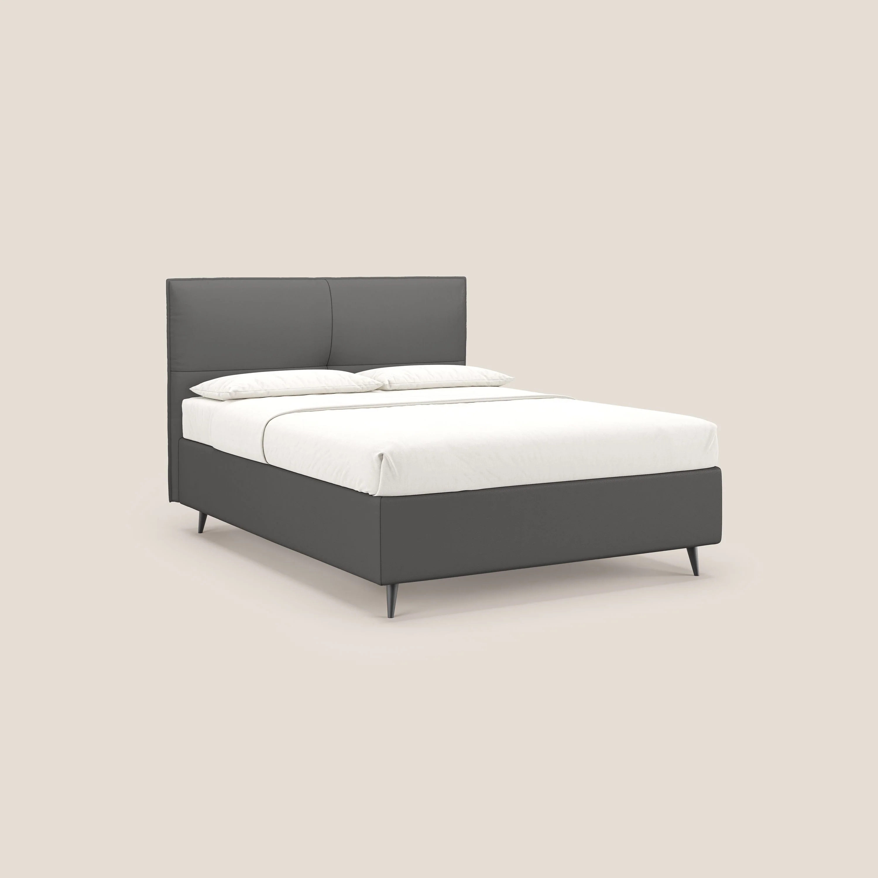 Greta lit coffre aux dimensions SLIM avec tĂȘte de lit matelassĂ©e en similicuir impermĂ©able T04 anthracite
