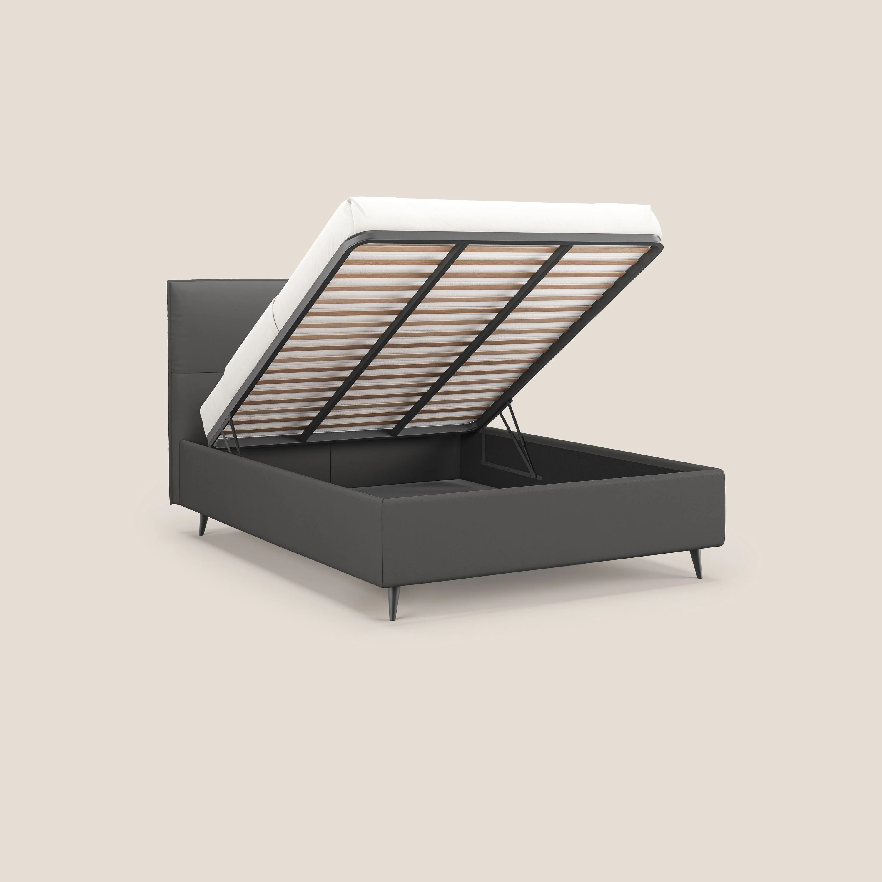 Greta lit coffre aux dimensions SLIM avec tĂȘte de lit matelassĂ©e en similicuir impermĂ©able T04 anthracite - Image 2