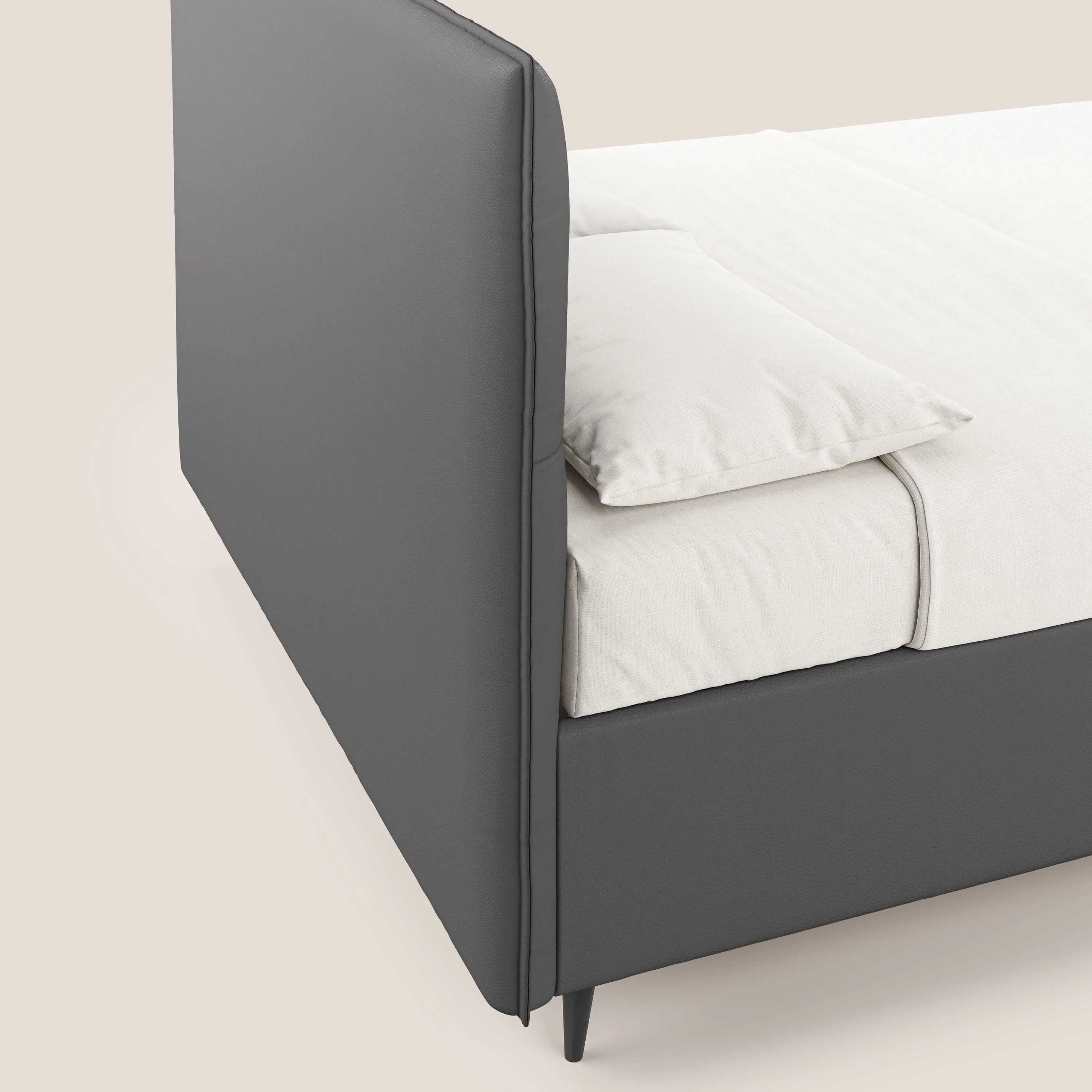 Greta lit coffre aux dimensions SLIM avec tĂȘte de lit matelassĂ©e en similicuir impermĂ©able T04 anthracite - Image 7