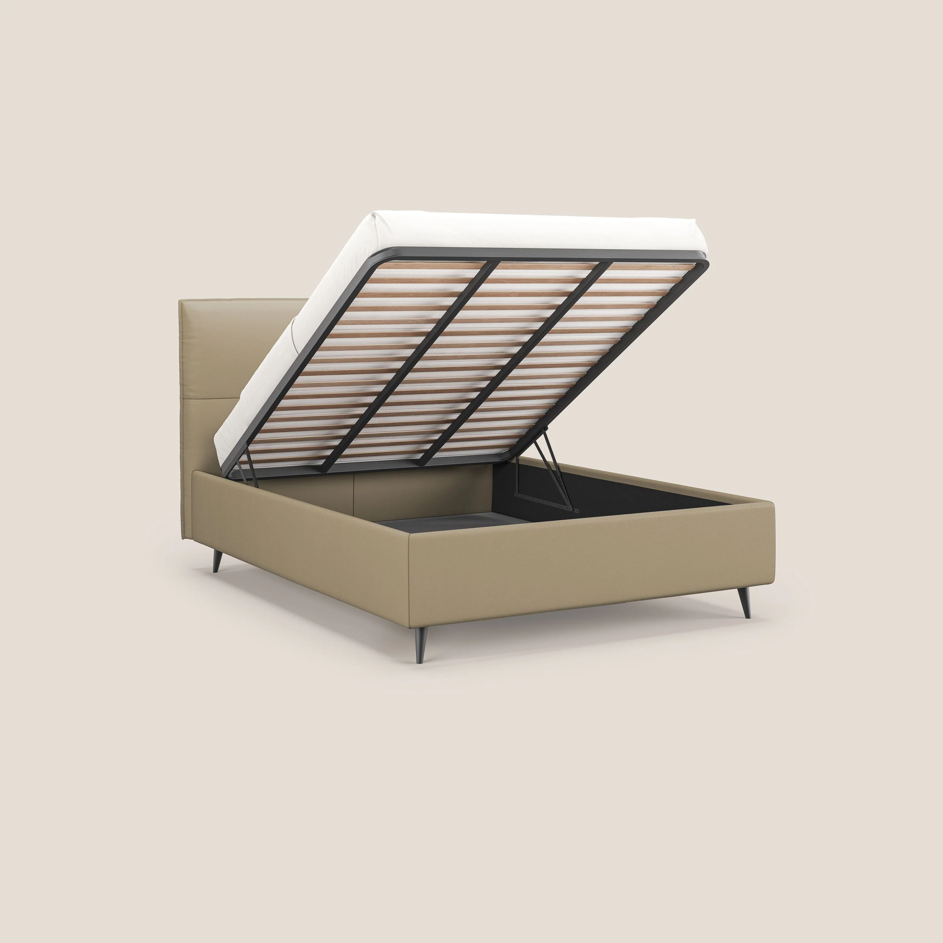 Greta lit coffre aux dimensions SLIM avec tête de lit matelassée en similicuir imperméable T04 beige - Image 2
