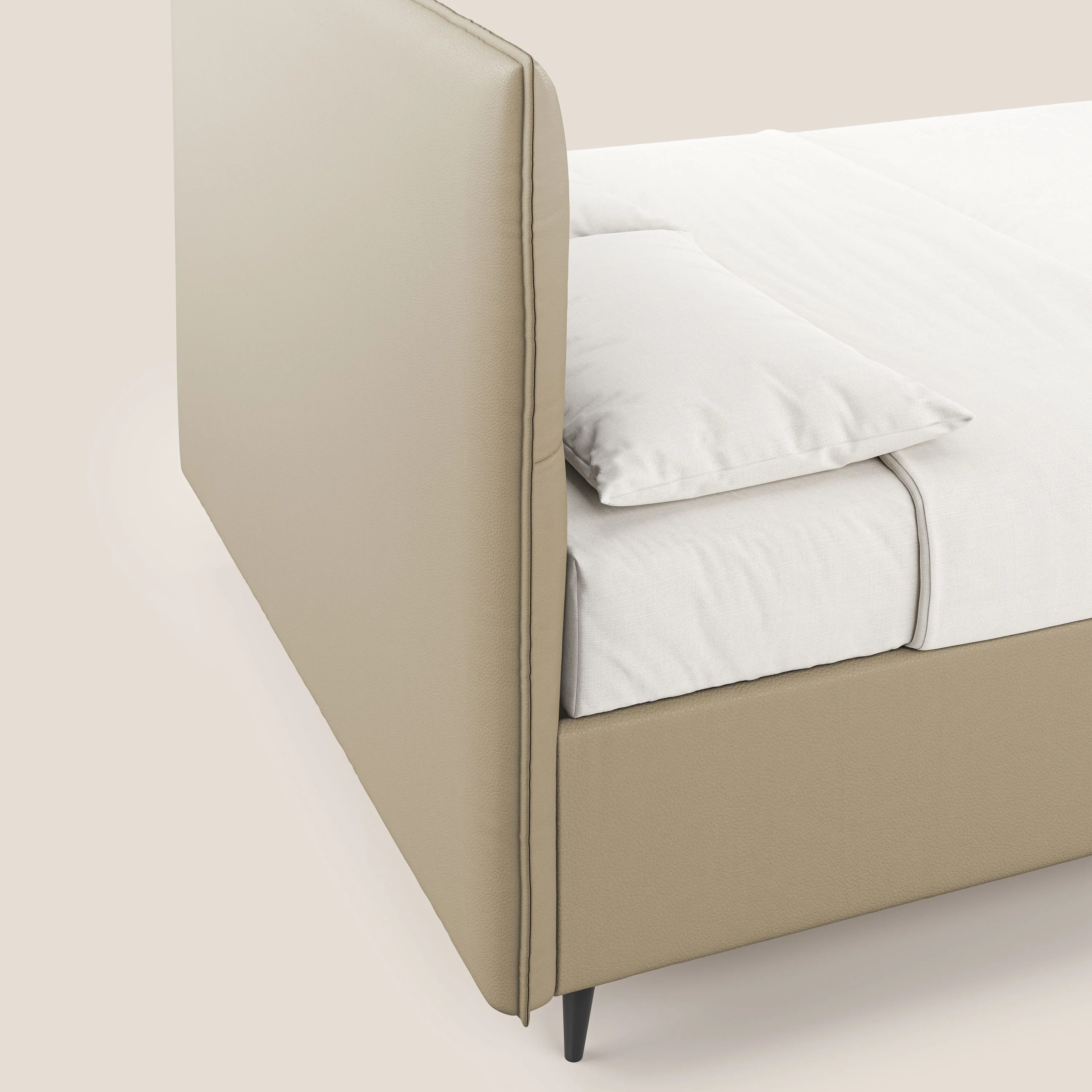 Greta lit coffre aux dimensions SLIM avec tête de lit matelassée en similicuir imperméable T04 beige - Image 7