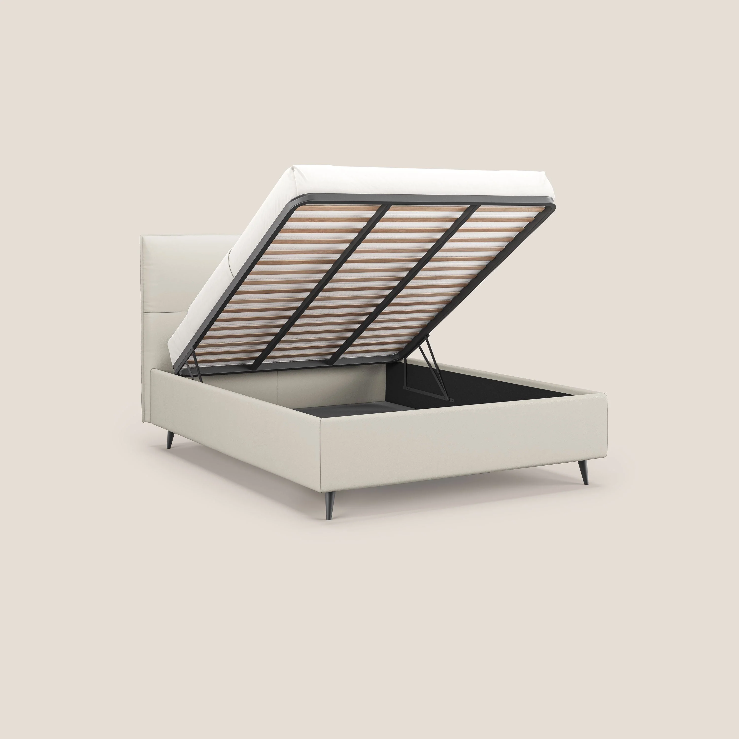 Greta lit coffre aux dimensions SLIM avec tête de lit matelassée en similicuir imperméable T04 blanc - Image 2