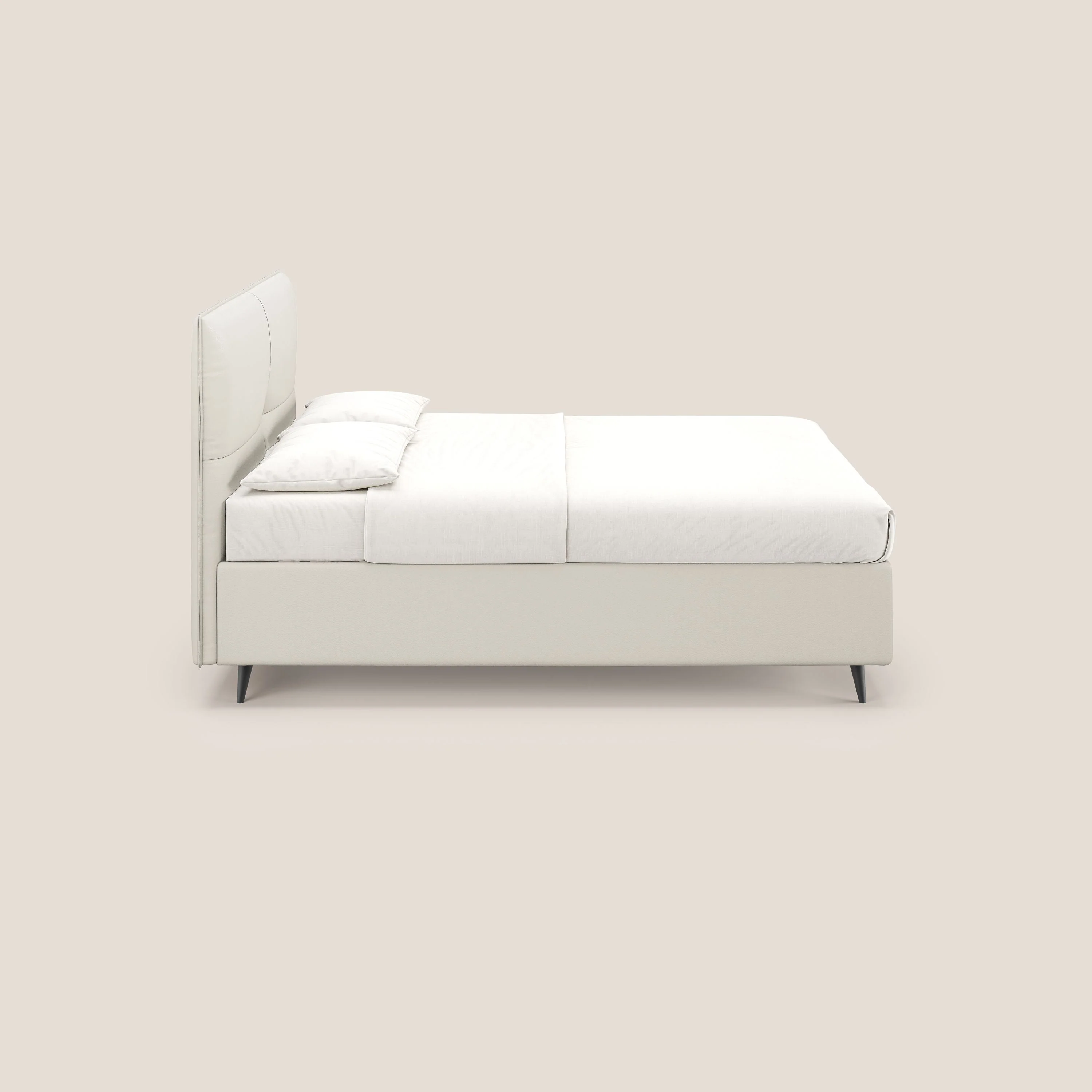 Greta lit coffre aux dimensions SLIM avec tête de lit matelassée en similicuir imperméable T04 blanc - Image 4