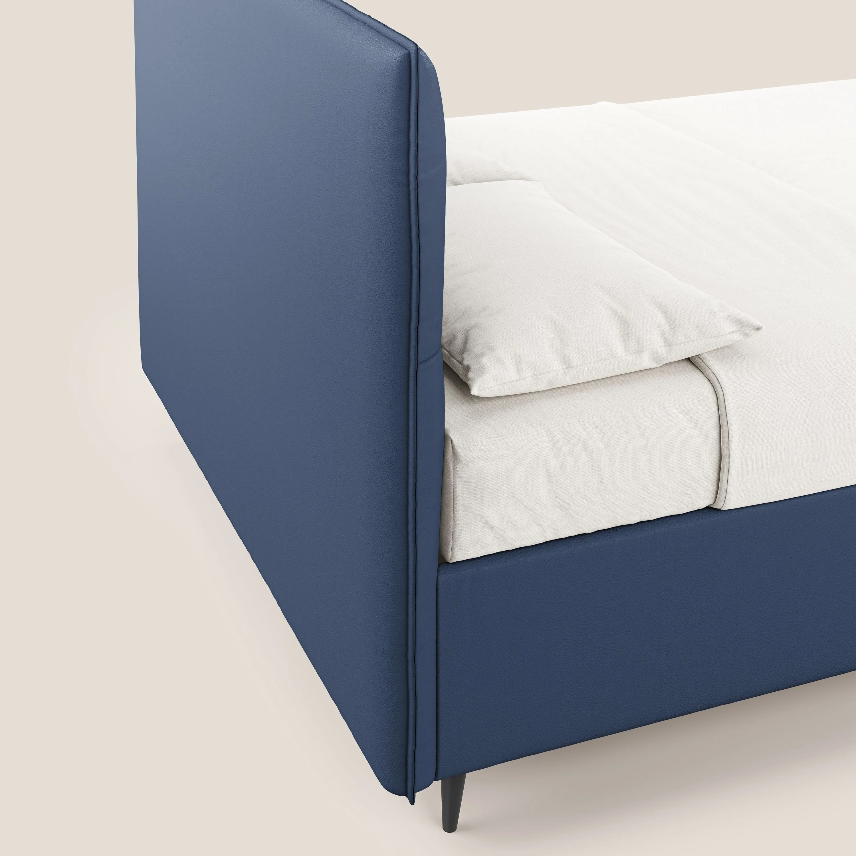 Greta lit coffre aux dimensions SLIM avec tête de lit matelassée en similicuir imperméable T04 bleu - Image 8