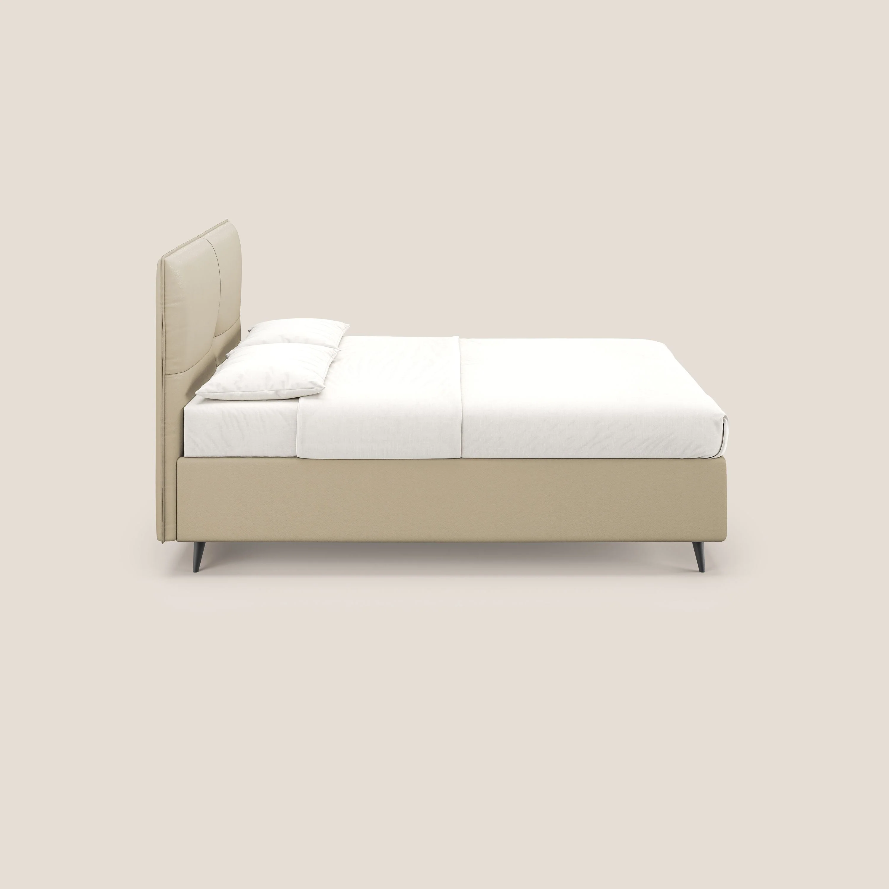 Greta lit coffre aux dimensions SLIM avec tête de lit matelassée en similicuir imperméable T04 crème - Image 4