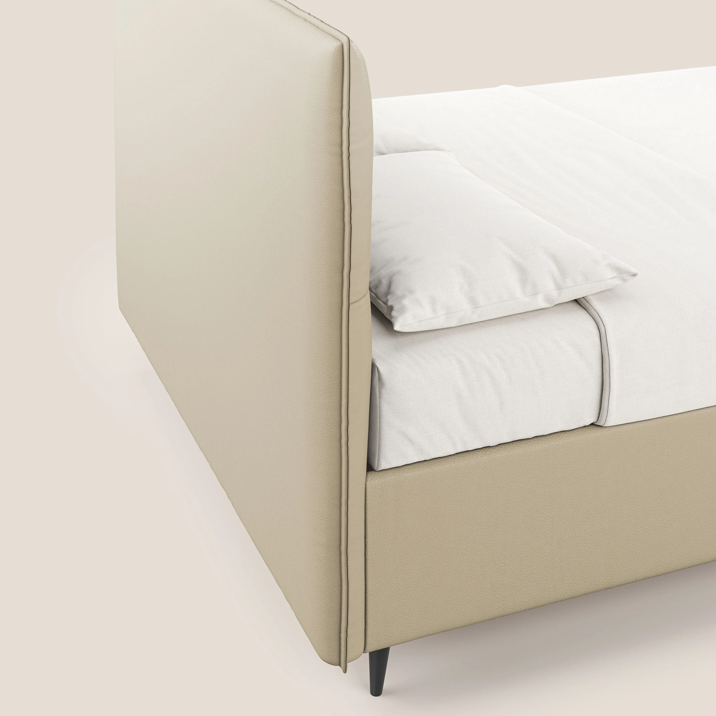 Greta lit coffre aux dimensions SLIM avec tête de lit matelassée en similicuir imperméable T04 crème - Image 7