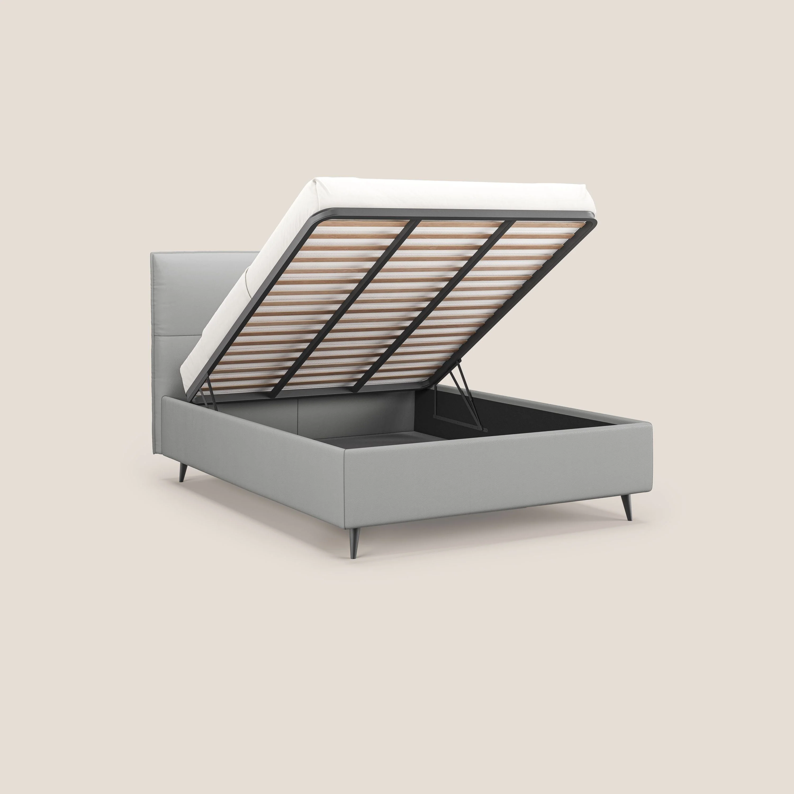 Greta lit coffre aux dimensions SLIM avec tête de lit matelassée en similicuir imperméable T04 gris clair - Image 2