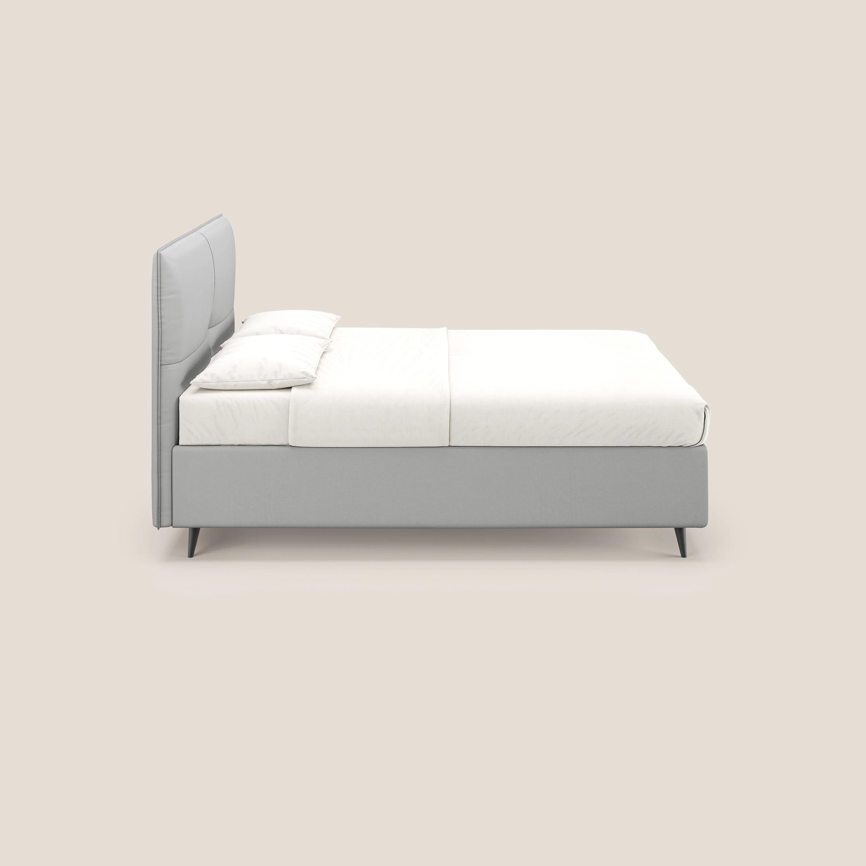 Greta lit coffre aux dimensions SLIM avec tête de lit matelassée en similicuir imperméable T04 gris clair - Image 4