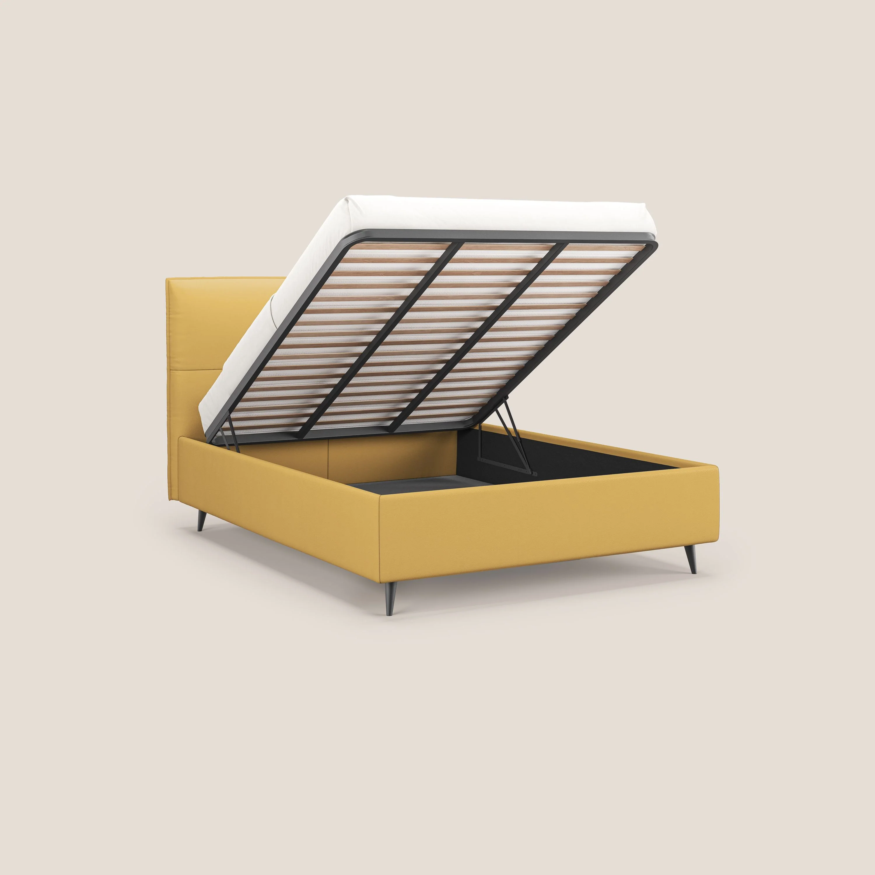 Greta lit coffre aux dimensions SLIM avec tête de lit matelassée en similicuir imperméable T04 jaune - Image 2