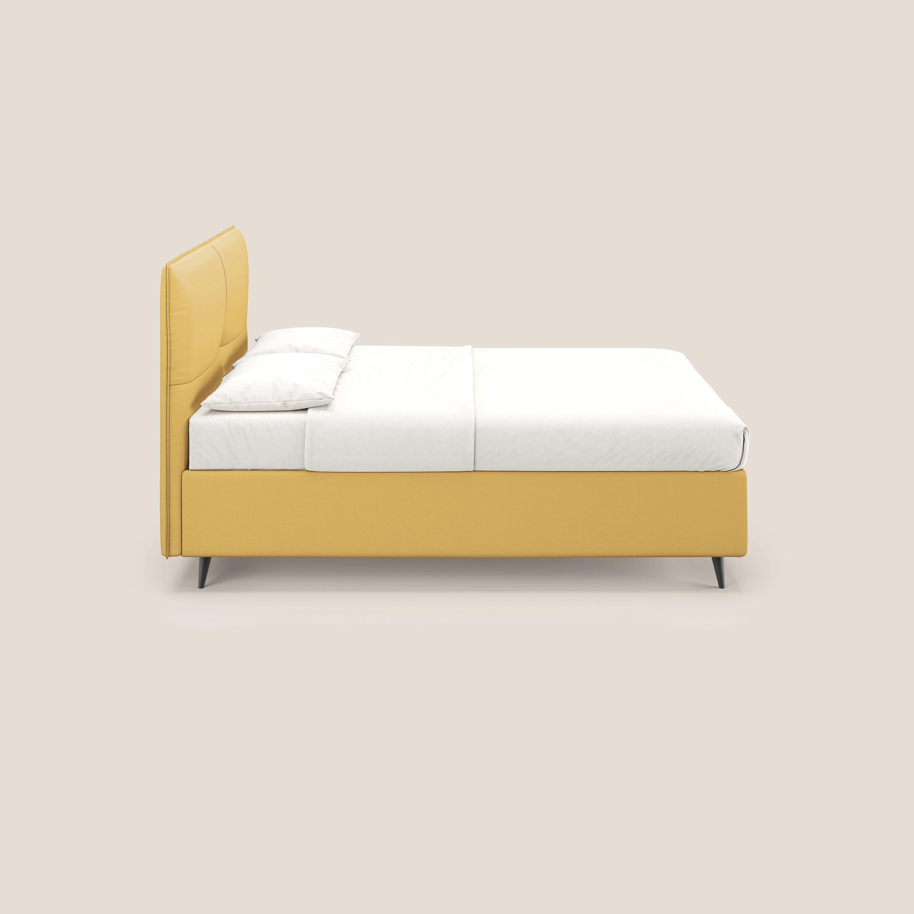 Greta lit coffre aux dimensions SLIM avec tête de lit matelassée en similicuir imperméable T04 jaune - Image 4