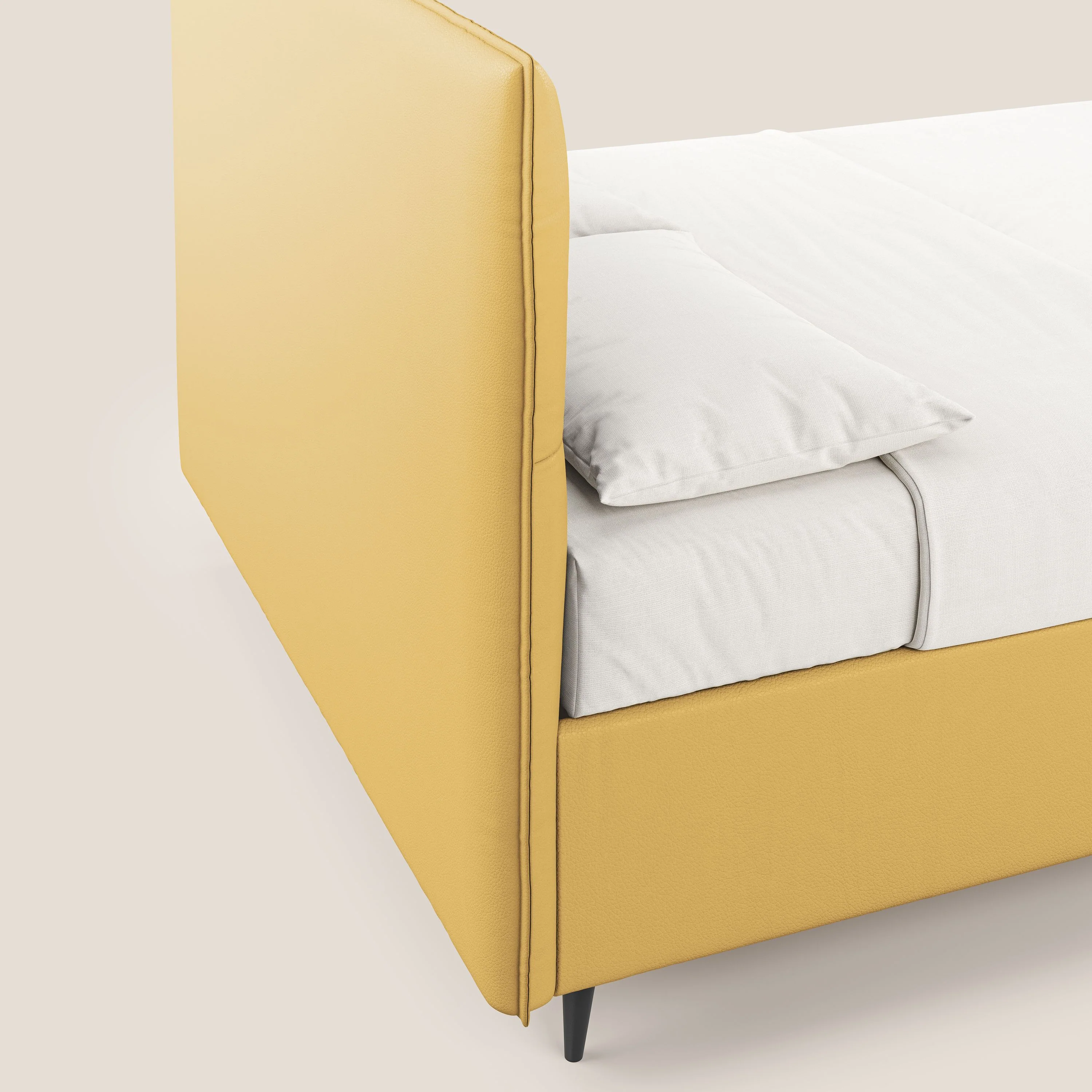 Greta lit coffre aux dimensions SLIM avec tête de lit matelassée en similicuir imperméable T04 jaune - Image 7