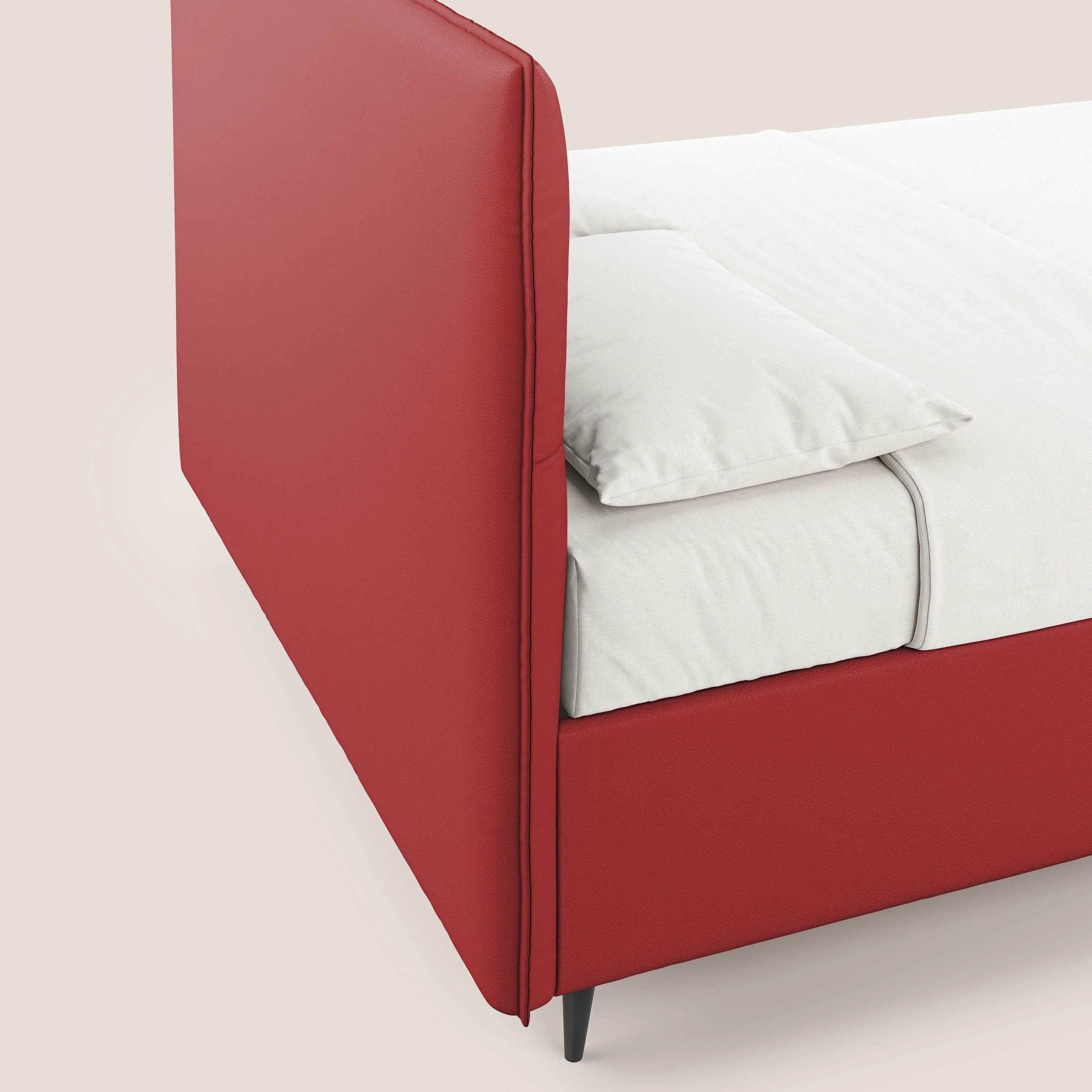 Greta lit coffre aux dimensions SLIM avec tête de lit matelassée en similicuir imperméable T04 rouge - Image 7