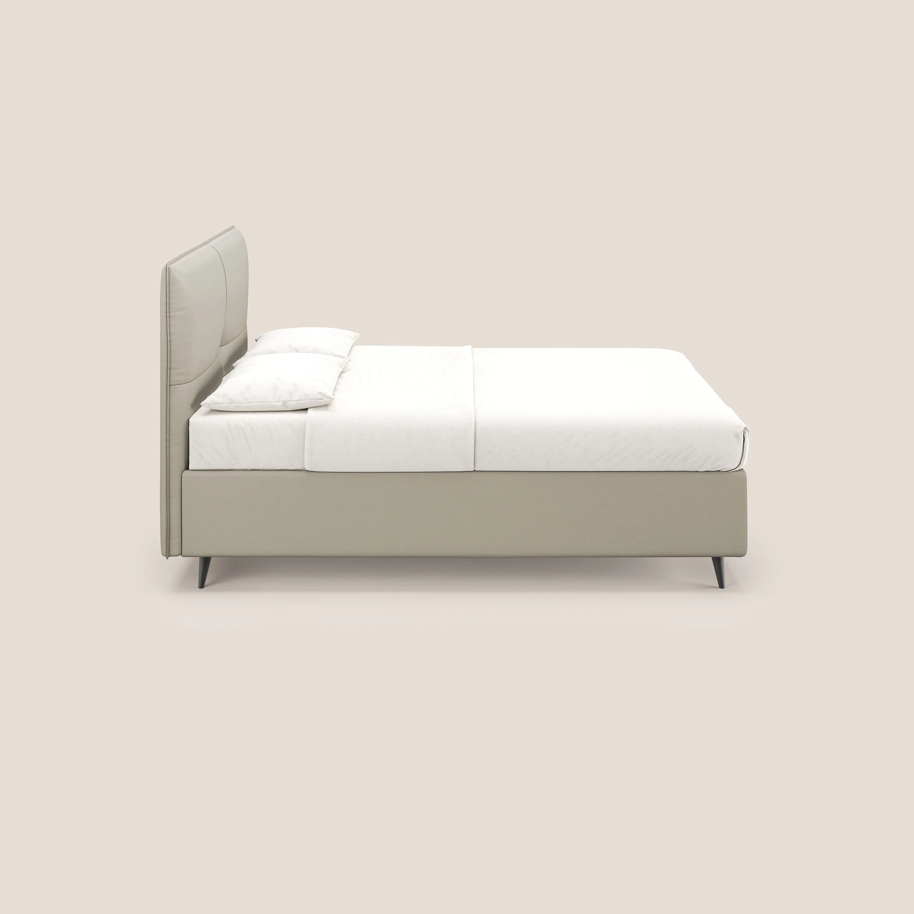 Greta lit coffre aux dimensions SLIM avec tête de lit matelassée en similicuir imperméable T04 Taupe tortora - Image 4
