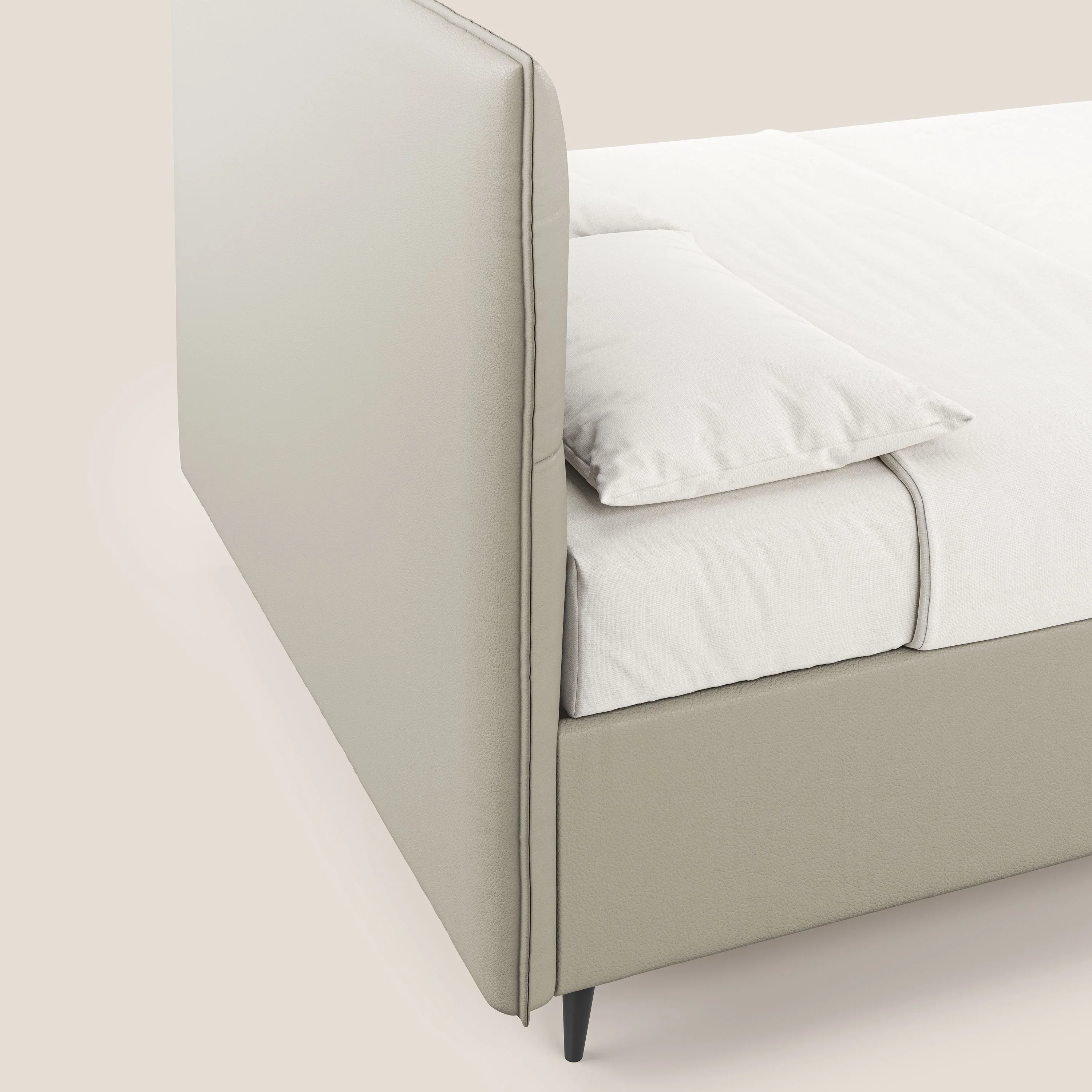 Greta lit coffre aux dimensions SLIM avec tête de lit matelassée en similicuir imperméable T04 Taupe tortora - Image 7