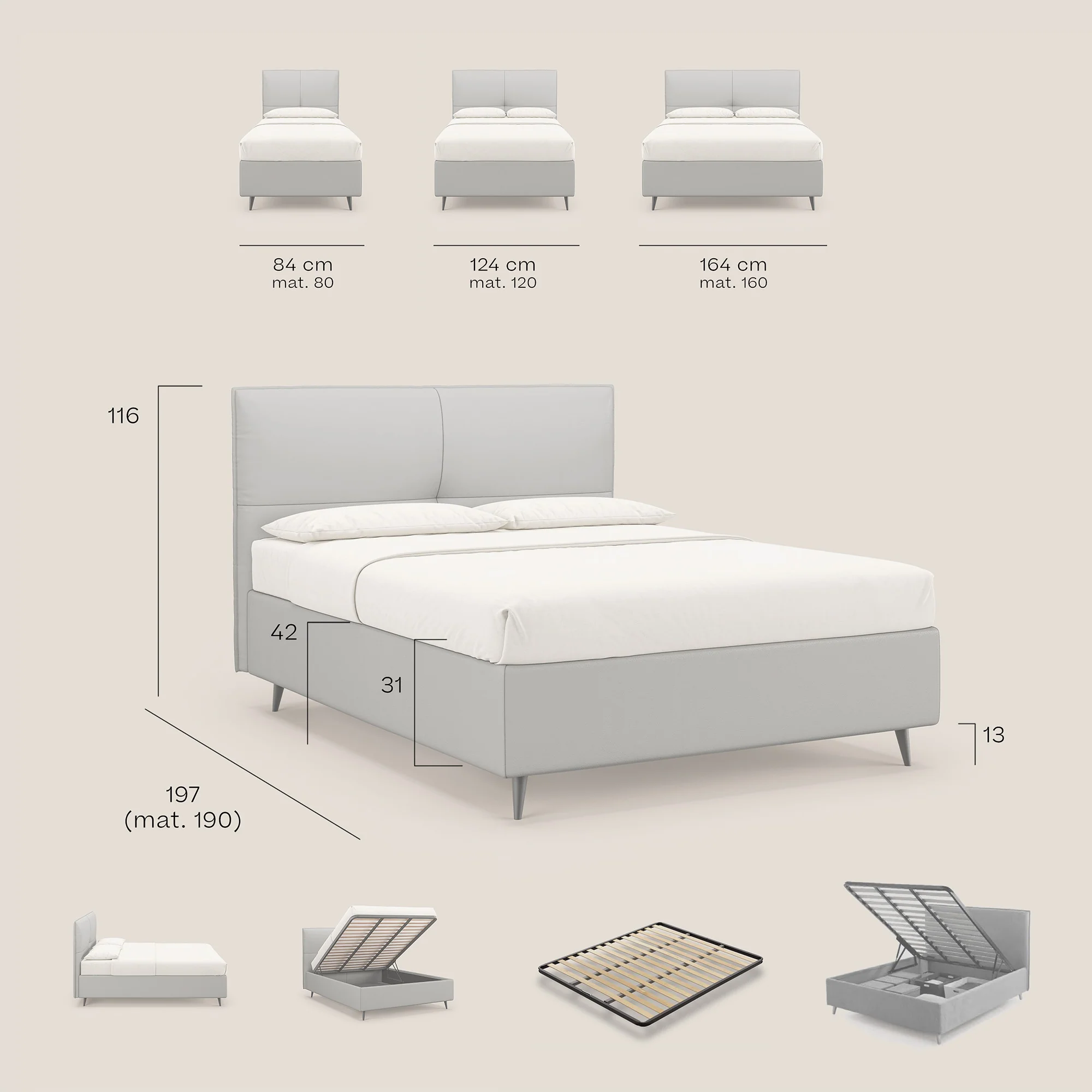 Greta lit coffre aux dimensions SLIM avec tête de lit matelassée en similicuir imperméable T04 jaune - Image 9