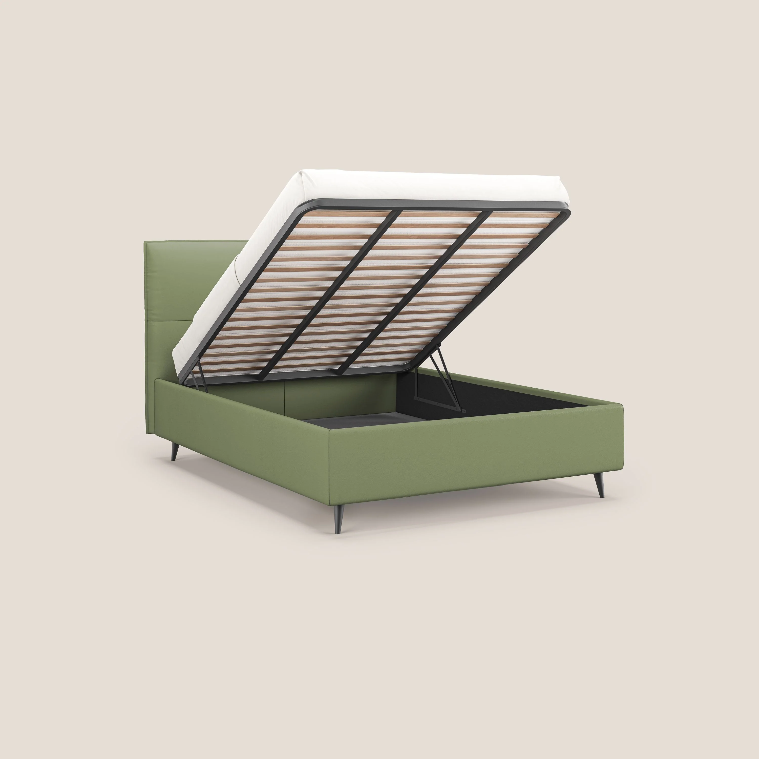 Greta lit coffre aux dimensions SLIM avec tête de lit matelassée en similicuir imperméable T04 vert - Image 2