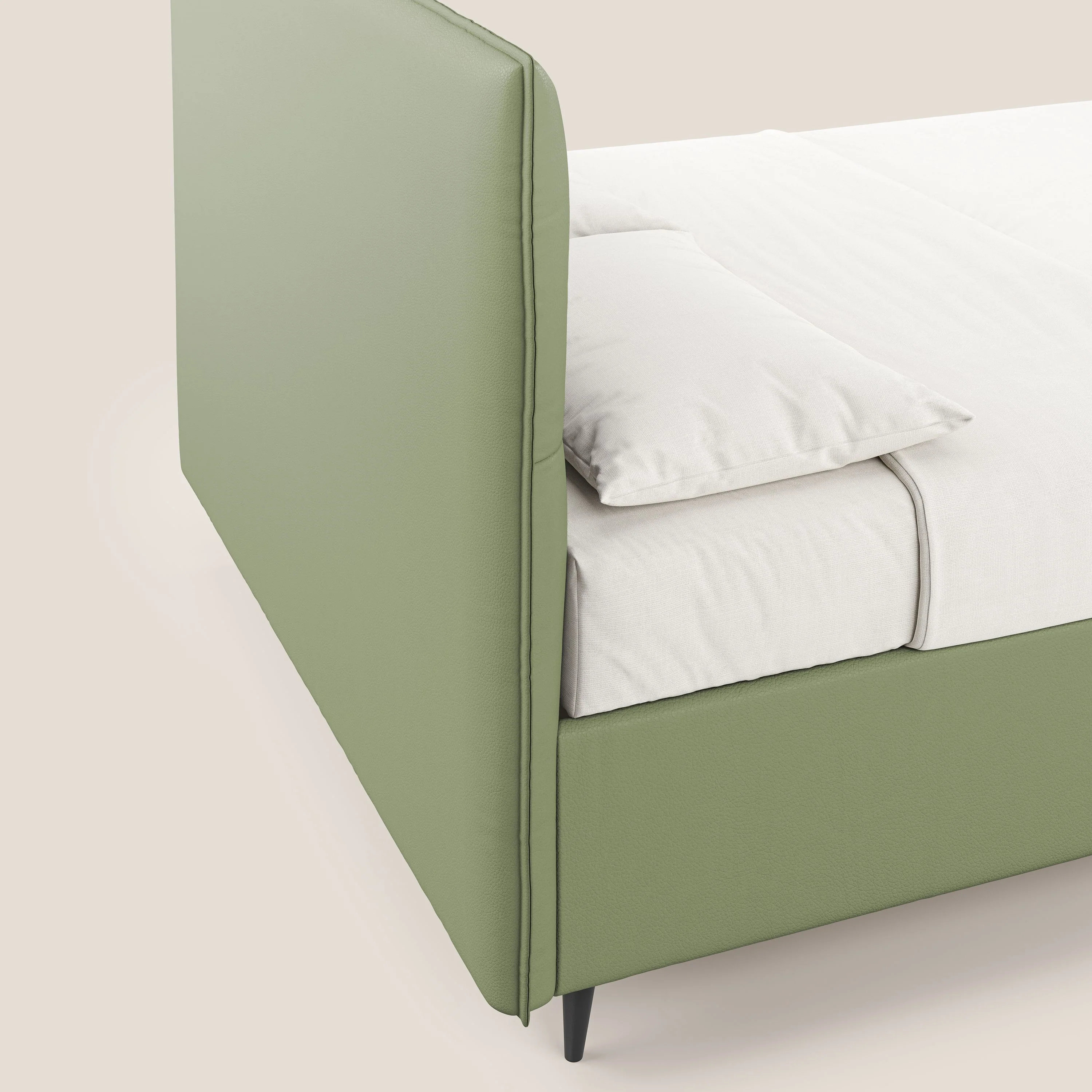 Greta lit coffre aux dimensions SLIM avec tête de lit matelassée en similicuir imperméable T04 vert - Image 7