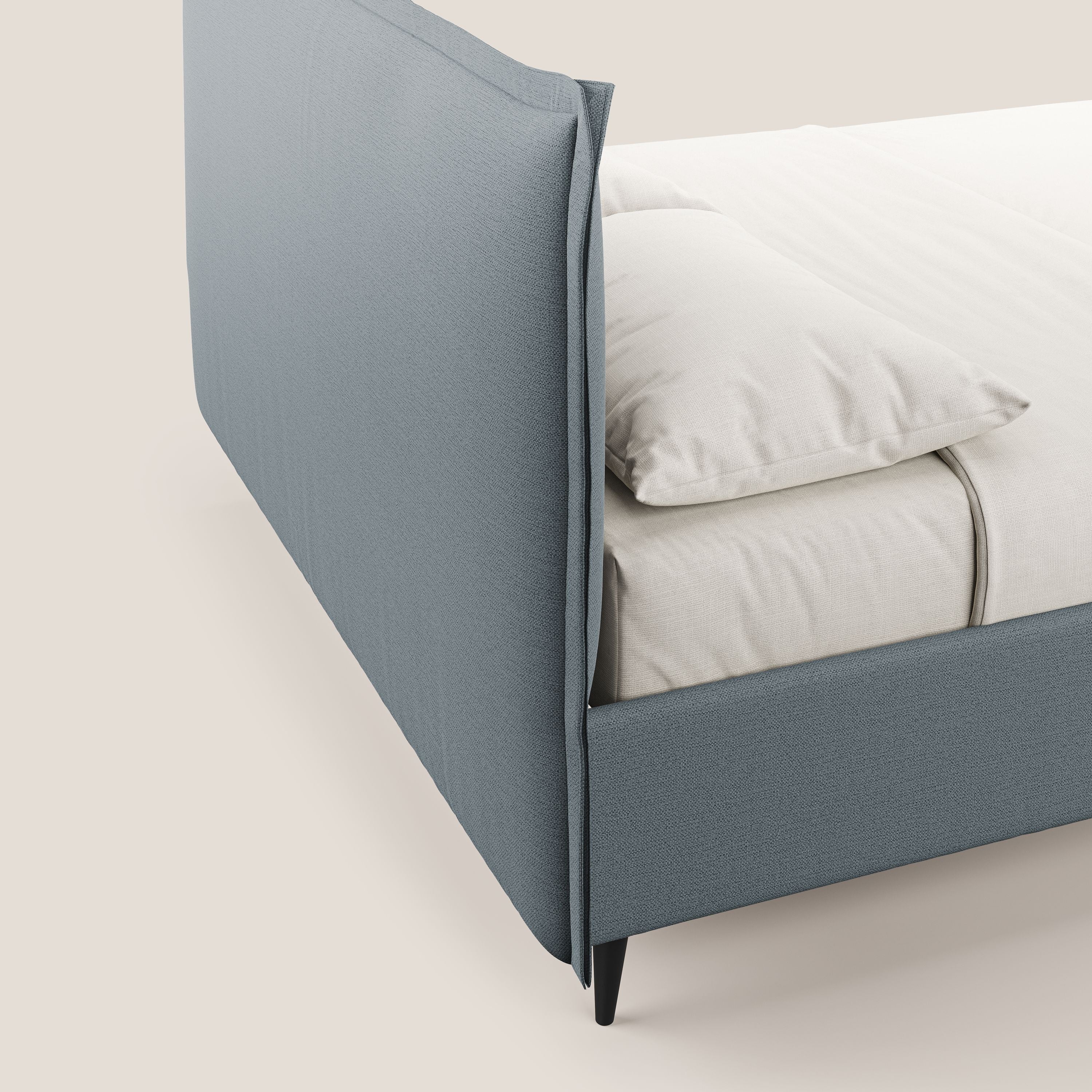 Hans lit rembourré avec coffre au style minimaliste en tissu imperméable T19 bleu gris - Image 10