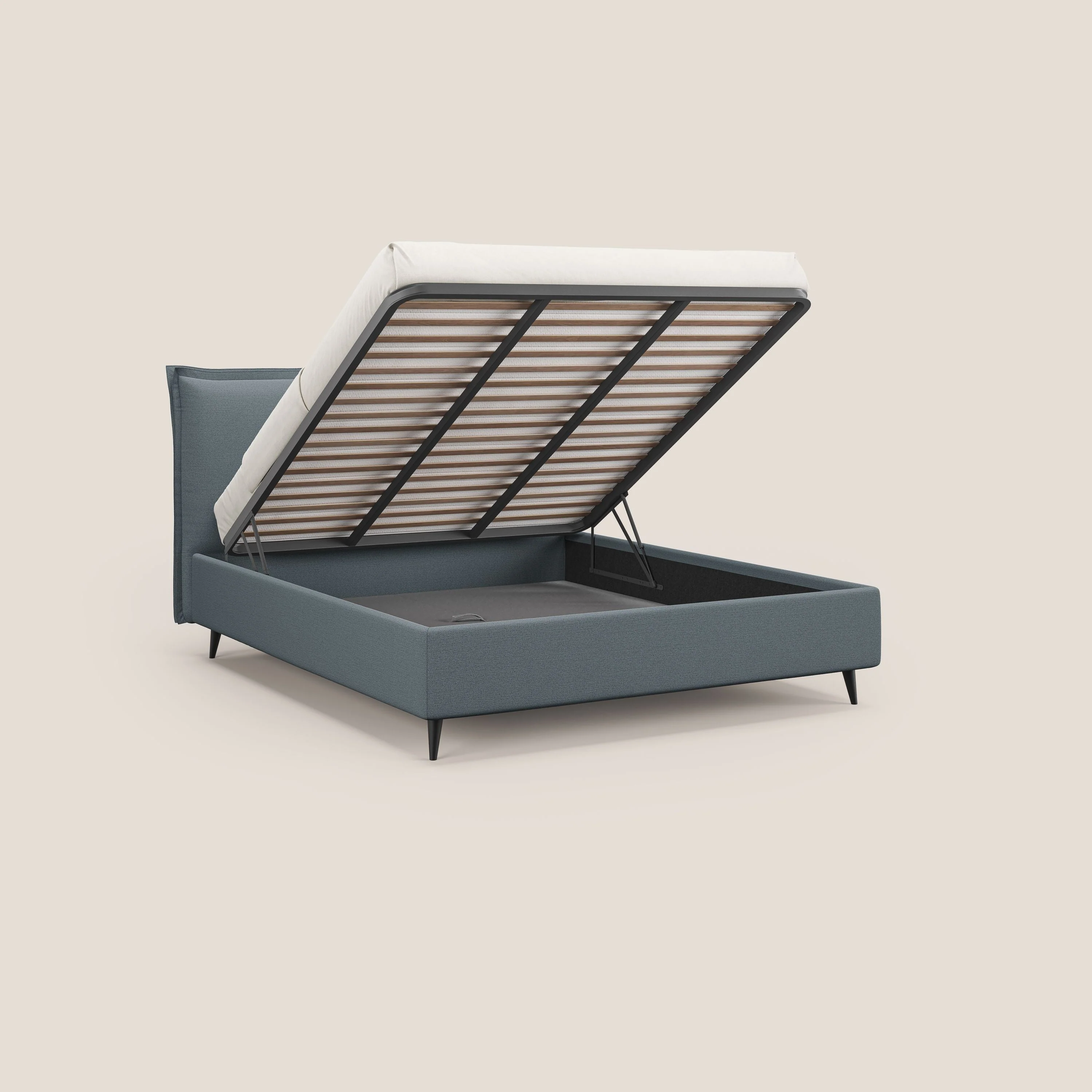 Hans lit rembourré avec coffre au style minimaliste en tissu imperméable T19 bleu gris - Image 3