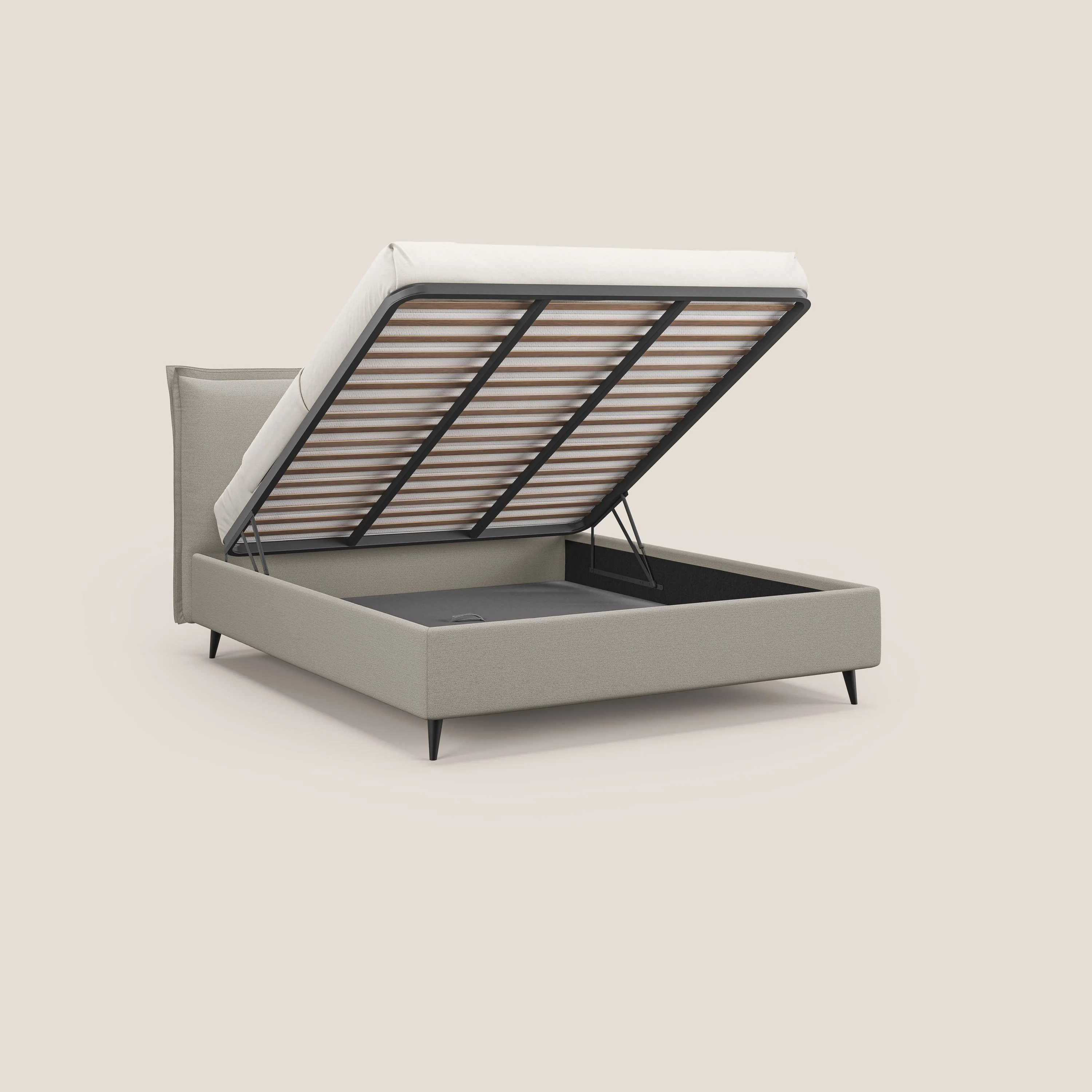 Hans lit rembourré avec coffre au style minimaliste en tissu imperméable T19 crème - Image 2