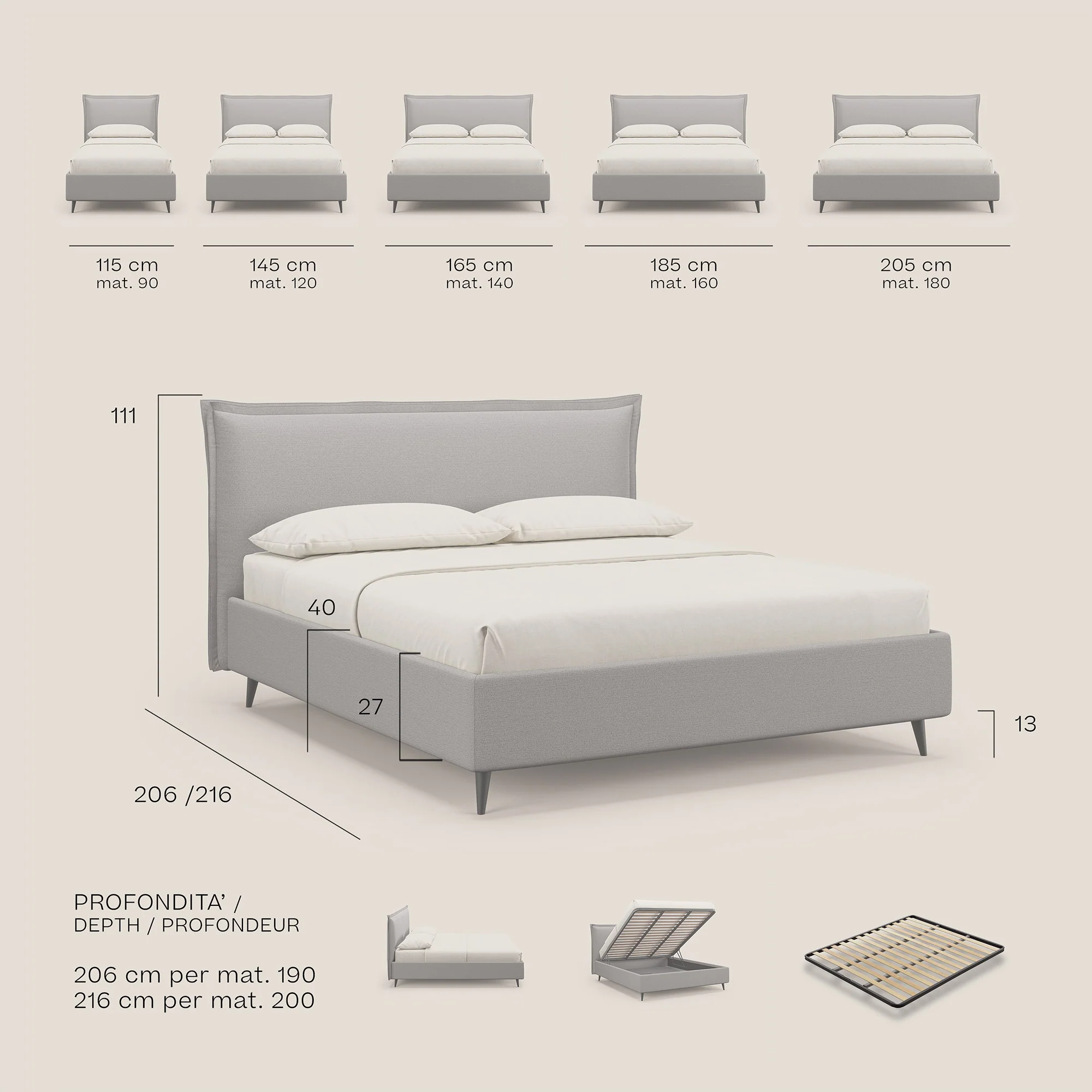 Hans lit rembourré avec coffre au style minimaliste en tissu imperméable T19 crème - Image 9