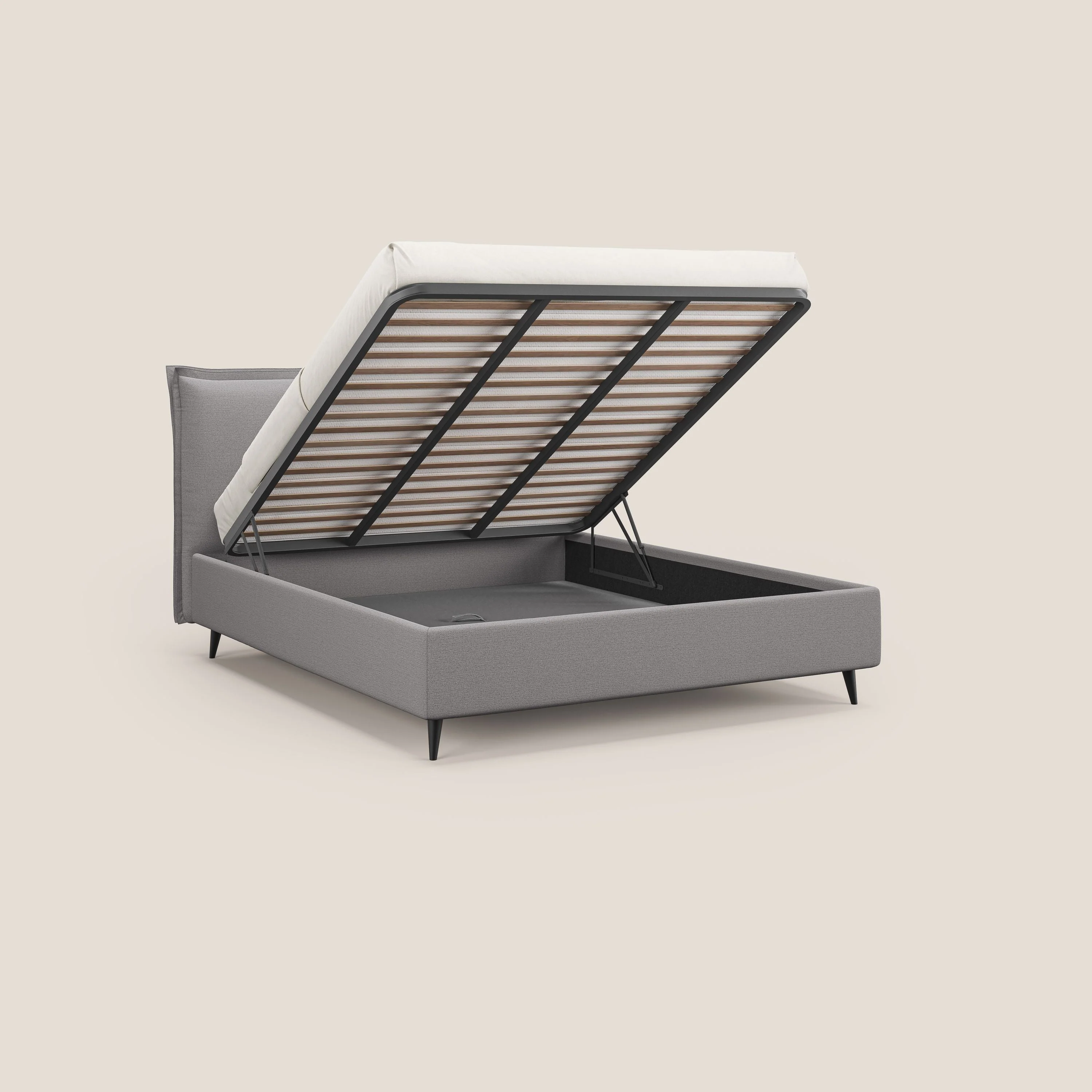 Hans lit rembourré avec coffre au style minimaliste en tissu imperméable T19 gris - Image 2