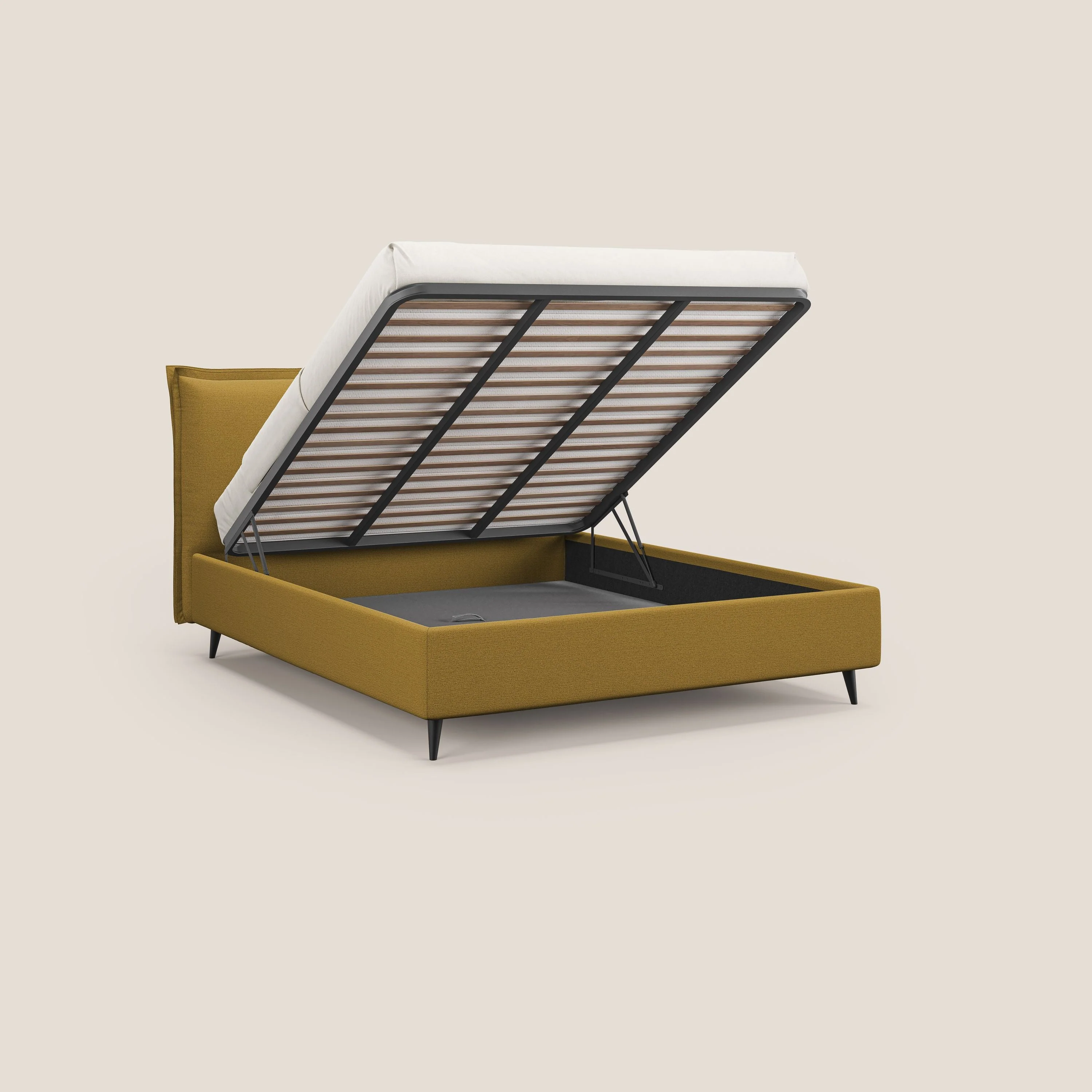 Hans lit rembourré avec coffre au style minimaliste en tissu imperméable T19 jaune - Image 2